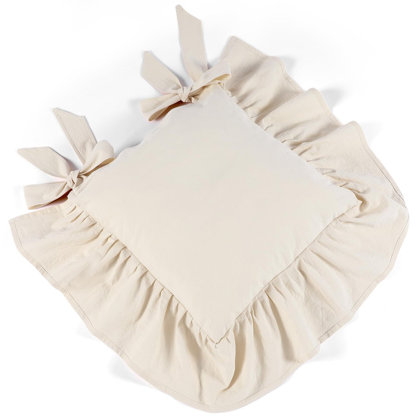 Hillsuren 4 Pcs Ruffle Chair Cushions Cover 17.5''x17.5'' French Chair Pad Slipcover with Ties Ruffled Skirt Seat Cover Farmhouse Covers Only, for Home Dining Kitchen (Classic,Retro Cream White)