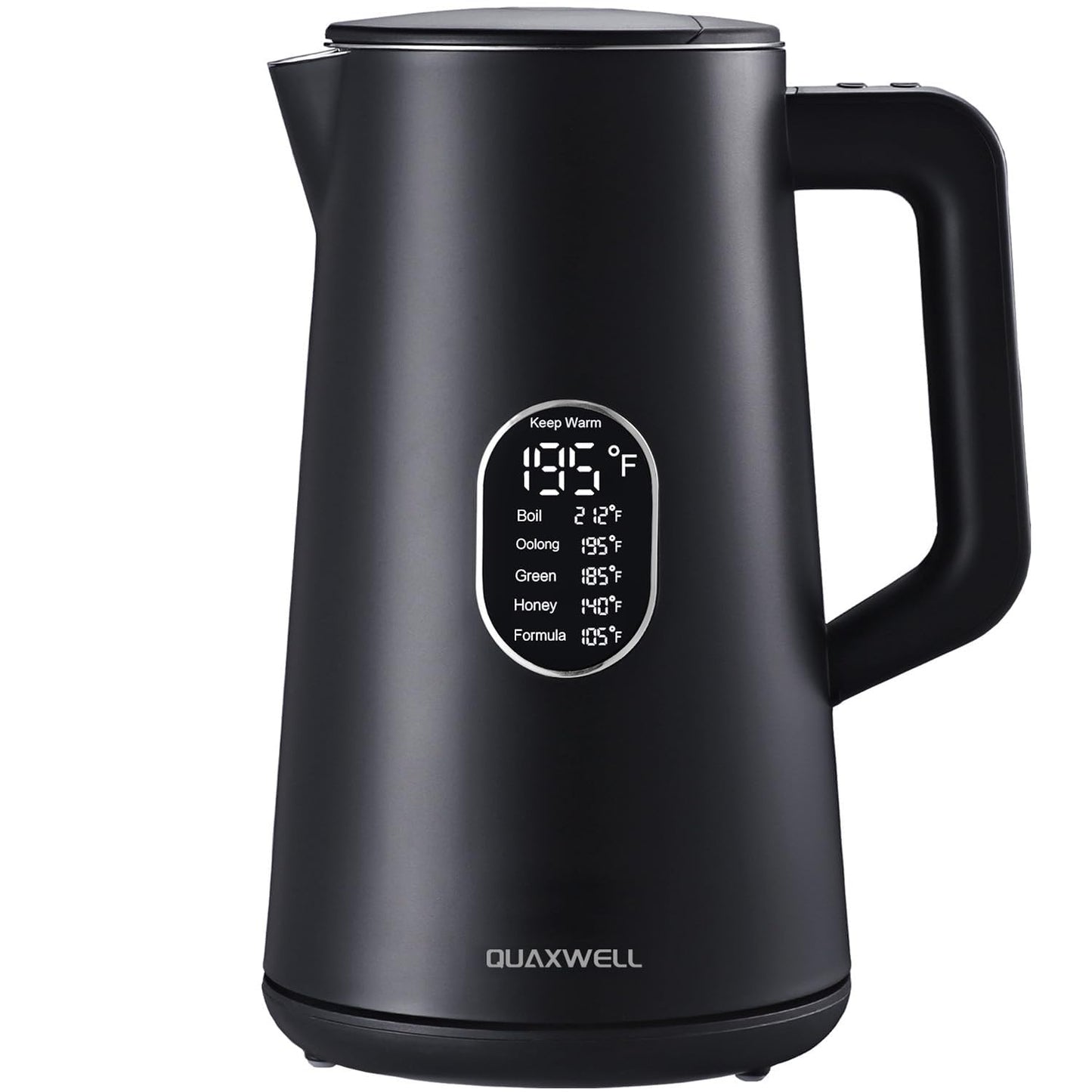 QUAXWELL 1.5L Electric Kettle Stainless Steel, Double Wall Cool Touch Teapot, Fast Boil, Precise Temperature Control, LCD Display, Auto Shut-Off, BPA-Free,Keep Warm Function, Ideal for Tea,Black