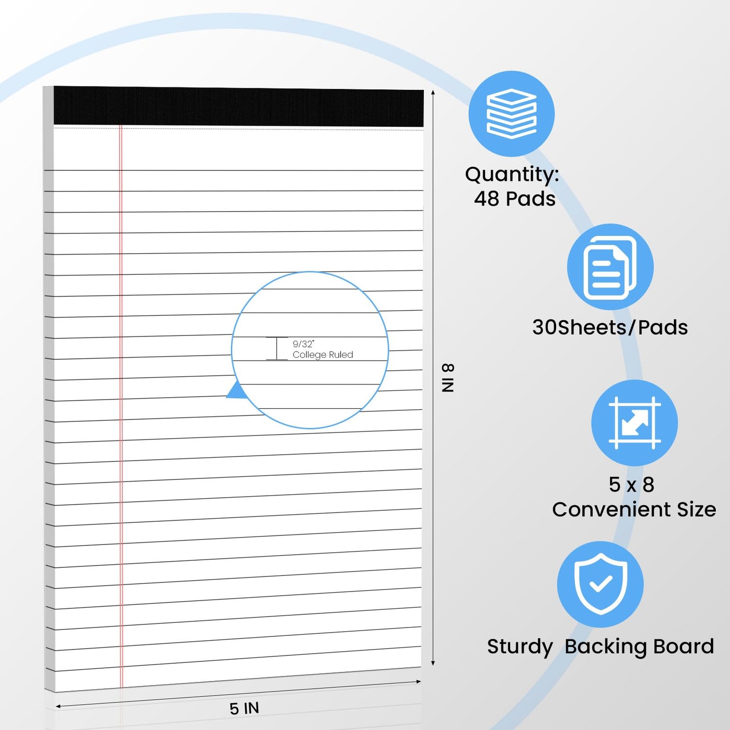 48 Pack Notepads 5x8, Small Legal Pads Narrow College Ruled, 30 Sheets/Pack, Perforated Notebook - White Note Pads for School, Memo, Note Taking, Teacher & Office Supplies, Writing Pads of Paper