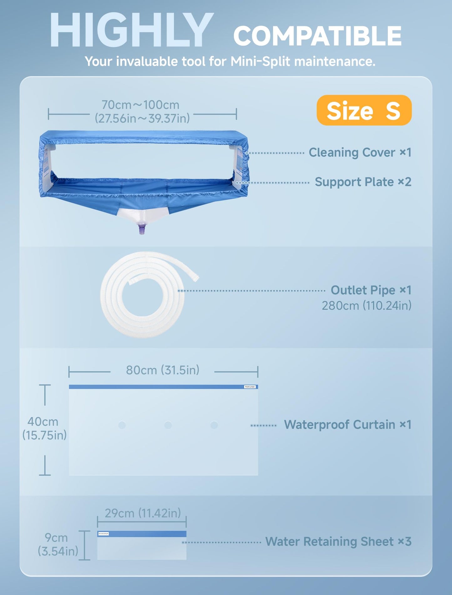 Reashy Mini Split Cleaning Kit, Waterproof Air Conditioner Cleaning Bag, Split Unit Cleaner with PVC Cleaning Cover, Support Plate, Waterproof Curtain, Water Retaining Sheet, Outlet Pipe