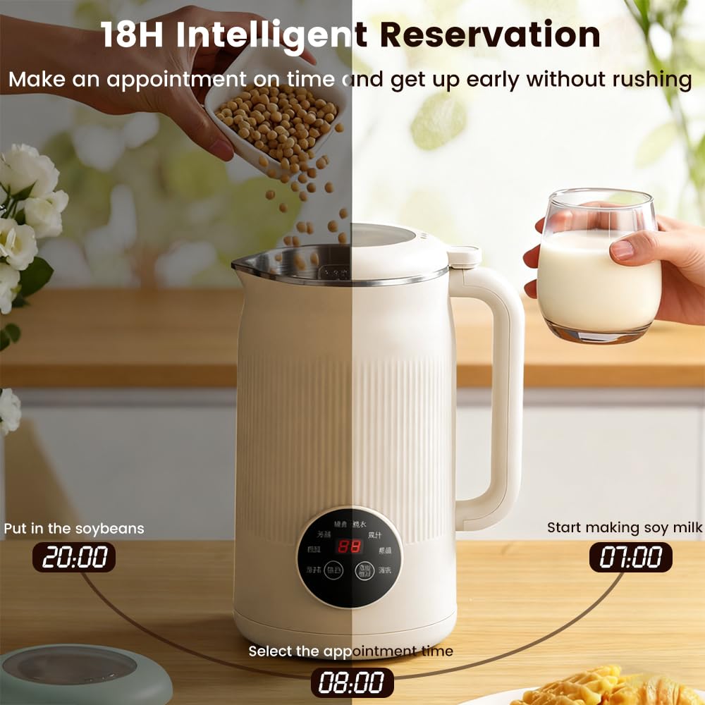 Dexmary 8 in 1 Nut Milk Maker Machine, 42 OZ(1.2L) Soy Milk Maker with 10 Blades, Plant-Based, Oat, Soy, and Dairy Free Beverage, Almond Milk Maker with LED Touch Screen, 18 Hours Timer, Auto-clean
