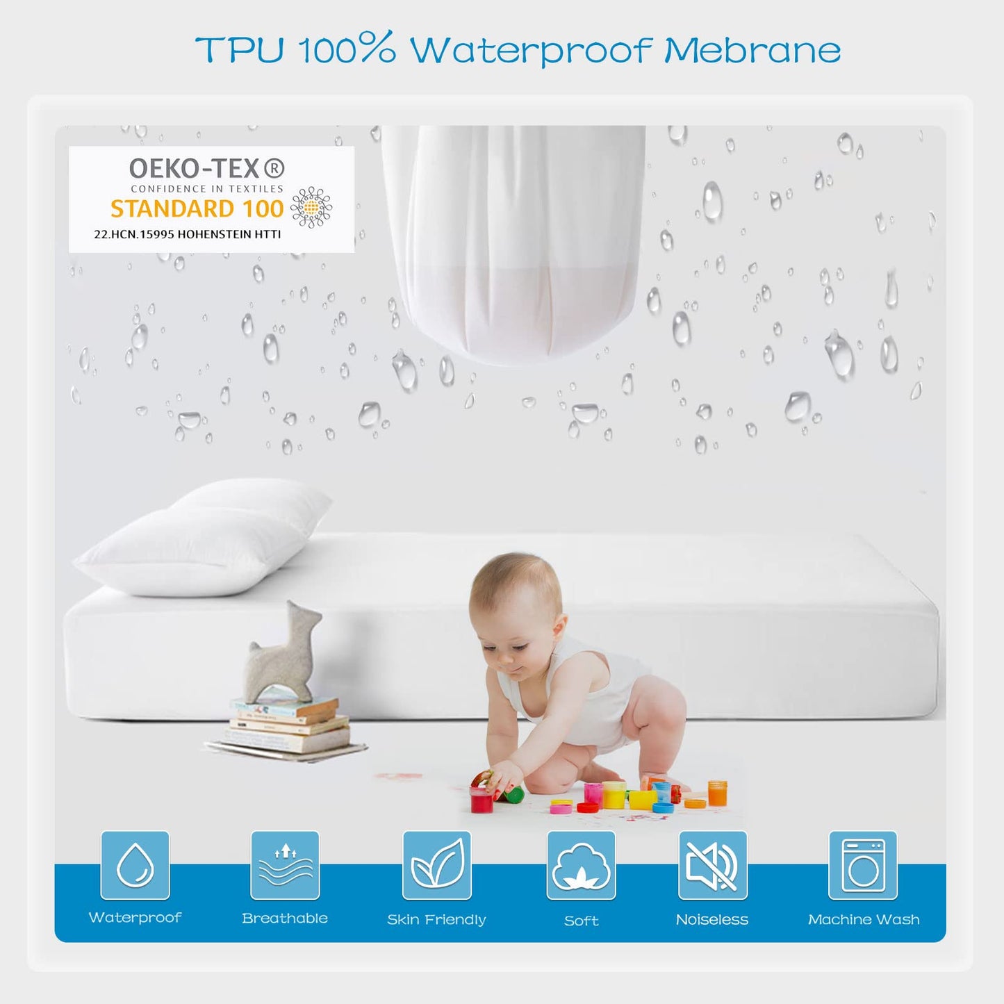 GRT 2 Pack Twin Mattress Protector Waterproof, Breathable & Noiseless Waterproof Mattress Protector Fitted Deep Pocket from 5" to 19", Smooth Twin Mattress Cover Machine Washable