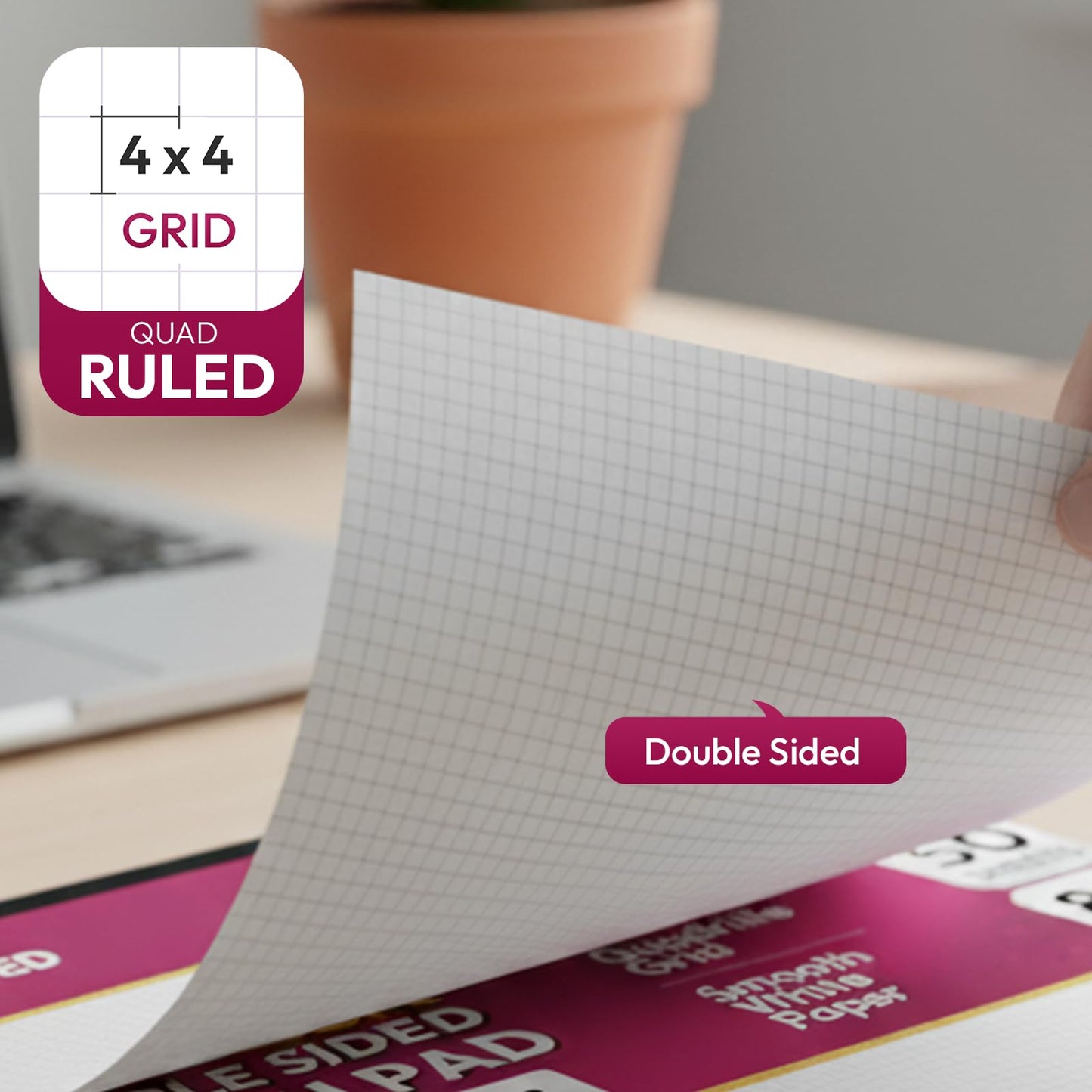 CADMUSPRO Top Desk Graph Paper Pad 22x17 Inch, 50 Sheets, Double-Sided 80 GSM Large Quadrille Grid Paper for Drafting, Design, Art, Architecture and Academic Use