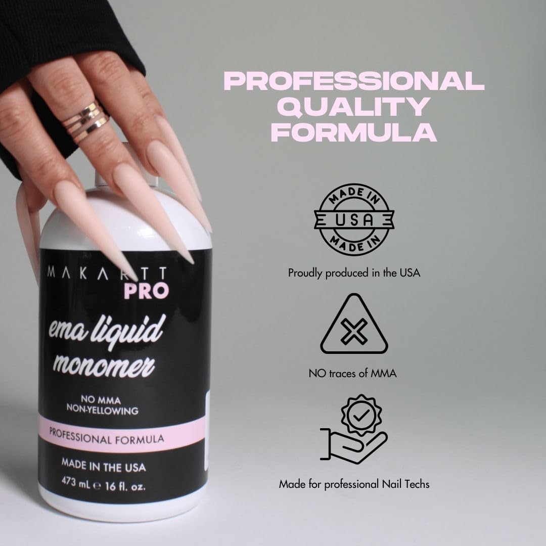 MakarttPro EMA Acrylic Liquid Monomer 946 ml/32 FL Oz, Low Odor & Non-Yellowing Acrylic Nail Liquid, Medium to Fast Setting Professional Nail Liquid for Nail Technicians. (16 Fl Oz)