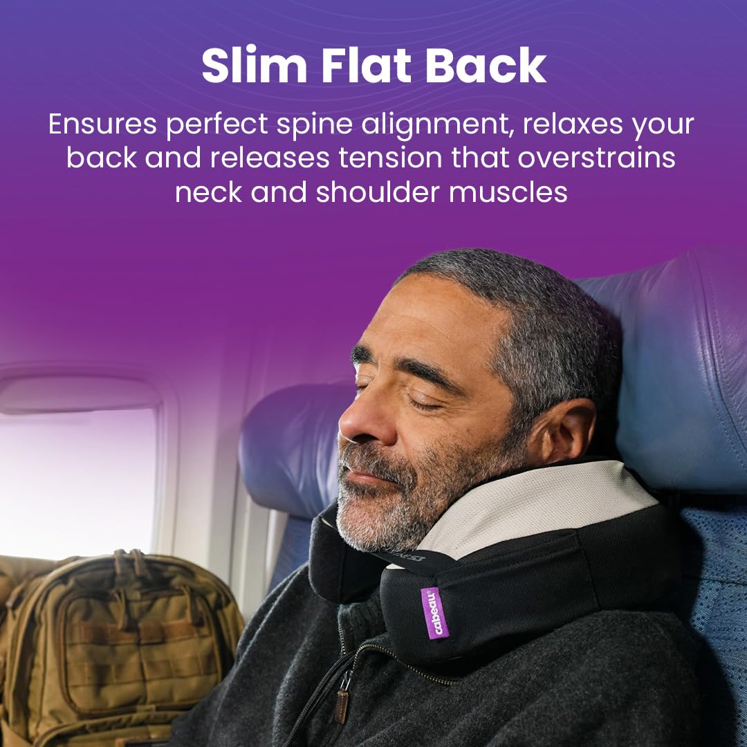 Cabeau Travel Neck Pillow for Airplanes - The Neck's Evolution TNE S3 - Supportive Memory Foam Design for Long Haul Flights with Attachable Seat Straps and 360 Support in Berlin Grey