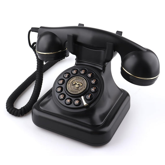 SIXDEFLY Old Fashioned Landline Phones with Classic Metal Bell, 1960s Vintage Corded Dial Phone Classic Old Fashion Telephones Wired Desk Telephone for Office and Home, Black