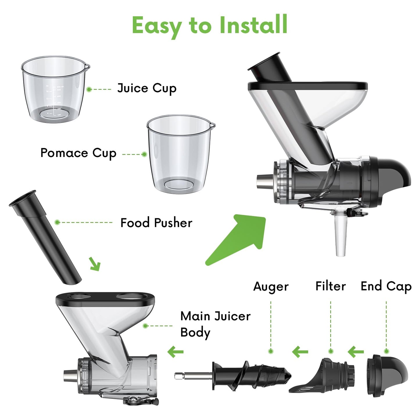FOCOllK Masticating Juicer Attachment for KitchenAid Stand Mixer - Cold Press Dual Feed Chute Accessory, Slow Juicing Parts for Fruits & Vegetables
