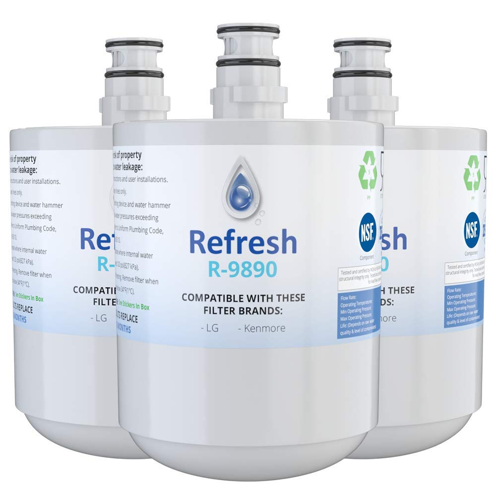 Refresh R-9890 Replacement Refrigerator Water Filter Compatible with LG LT500P, 5231JA2002A, 5231JA2002A-S, ADQ72910901, ADQ72910902, ADQ72910907 and Kenmore 46-9890 (3 Pack, Standard)