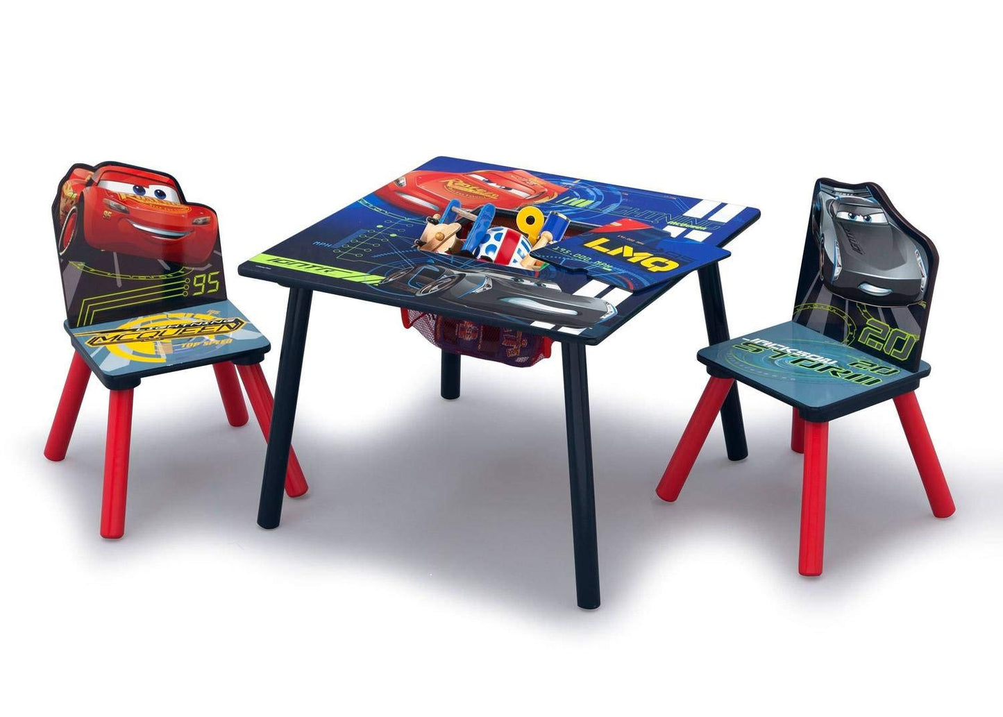 Delta Children Kids Table and Chair Set With Storage (2 Chairs Included) - Ideal for Arts & Crafts, Snack Time, Homework & More, Disney/Pixar Cars, 3 Piece Set