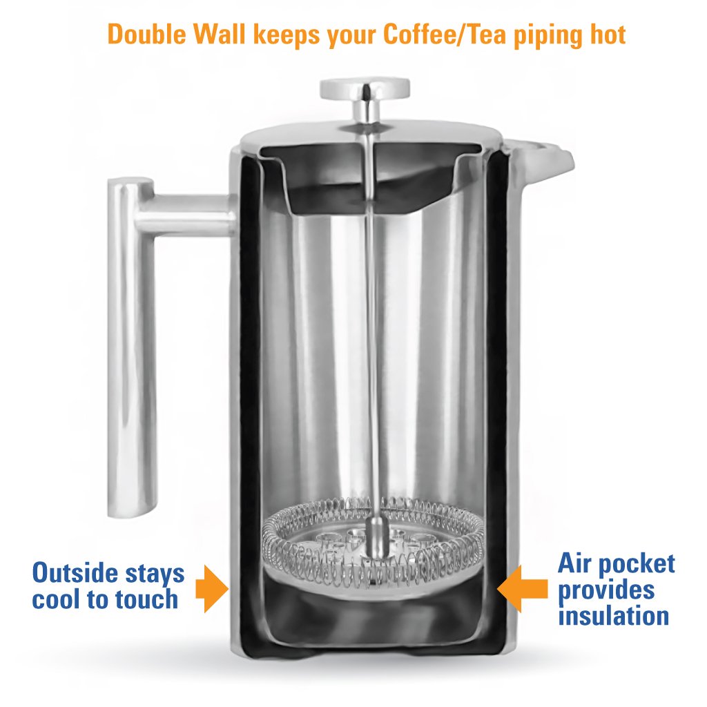 MIRA 20 oz Insulated French Press - Stainless Steel Coffee & Tea Maker - Double Wall Temperature Control Brewer, Pearl Blue