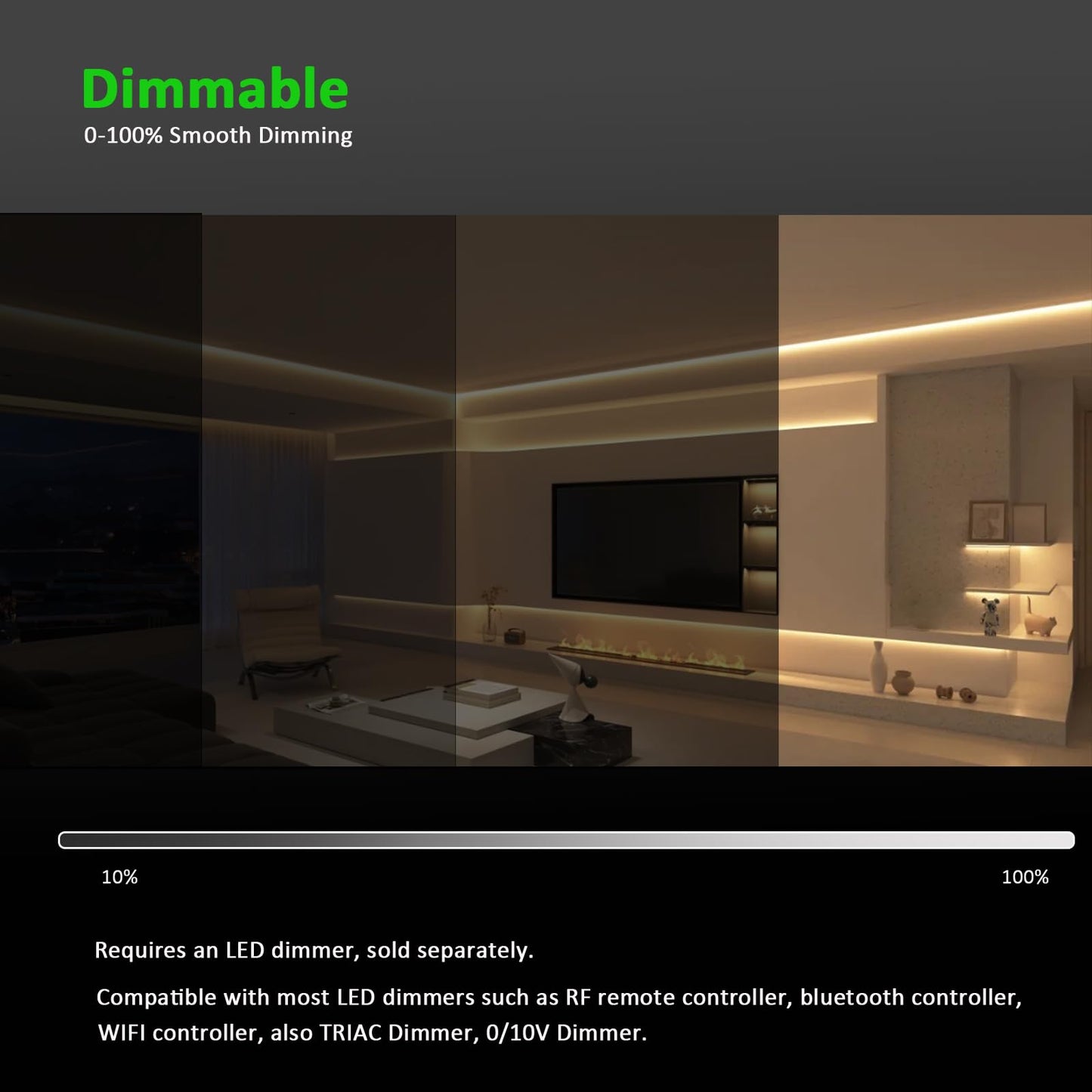 JOYLIT 49.2FT/15M COB LED Strip Lights 24V 3000K Warm White Indoor, 480LEDs/M High Density Spotless CRI 90+ Dimmable Flexible Tape Light for Bedroom, Cabinets, Retail (Power Supply Not Included)