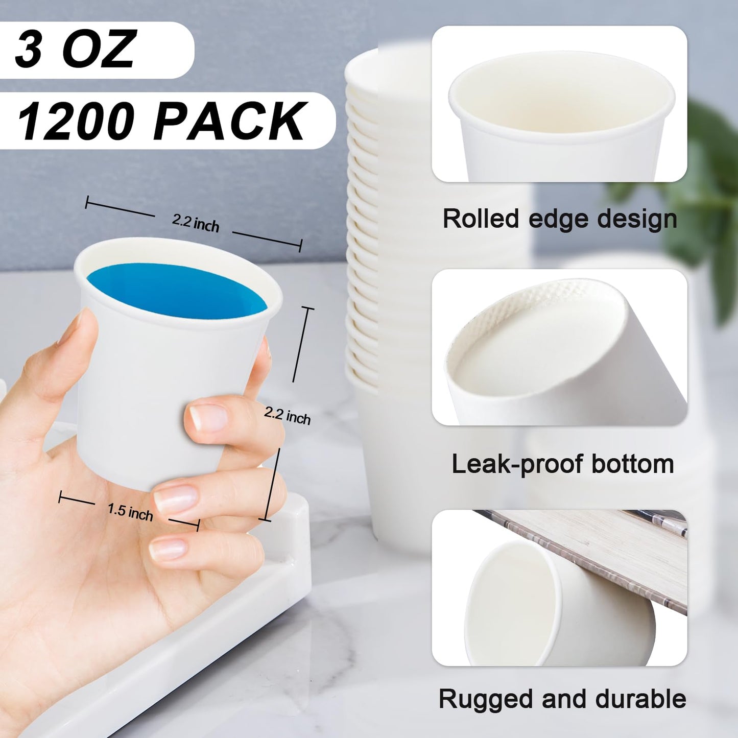 SIUQ 1200 Pack 3 oz Paper Cups, Small Disposable Bathroom Mouthwash Cups, Mini White Paper Espresso Cups 3 Ounce for Parties, Bathroom, Picnics, Travel and Events