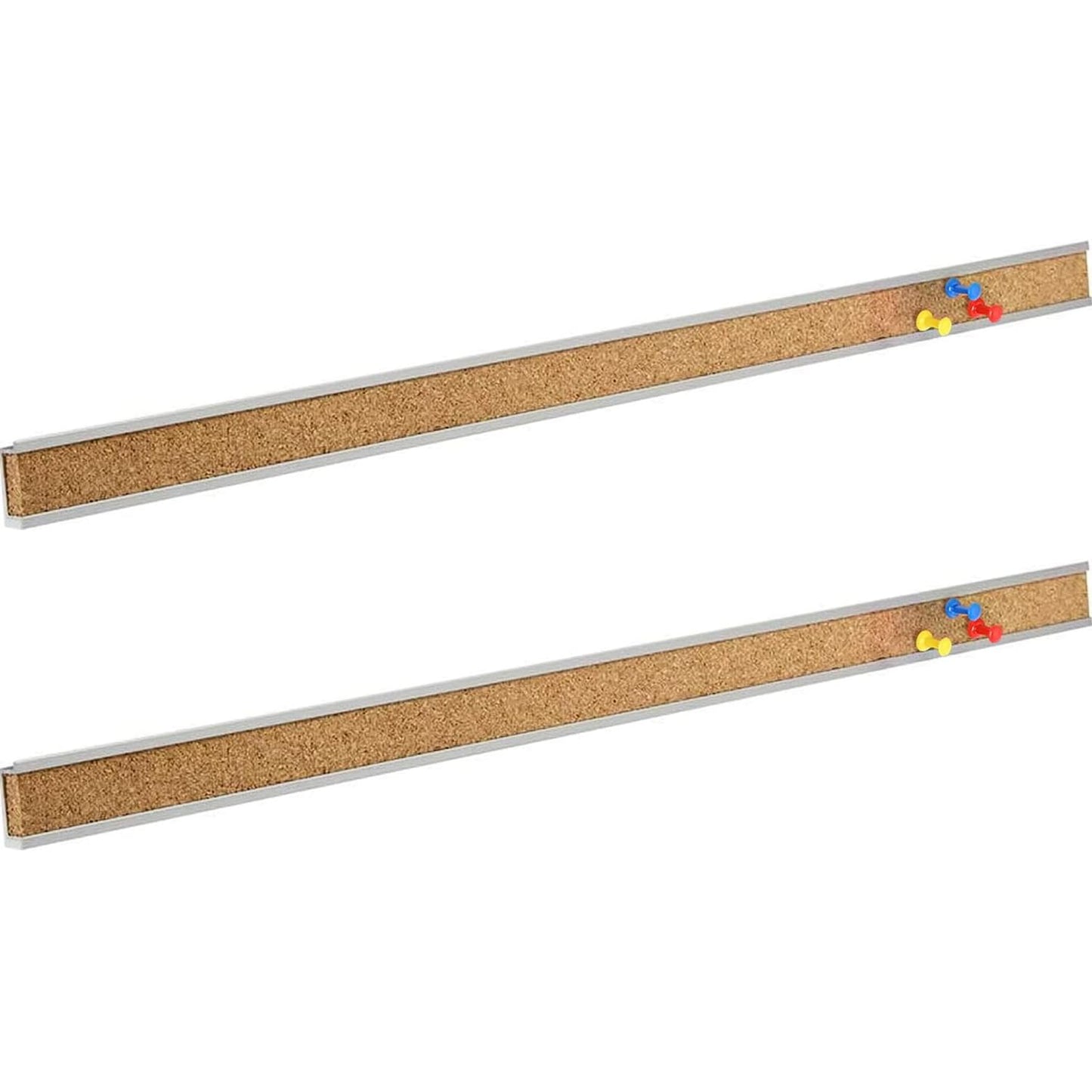 Corksidol Bulletin Bar Strip, Cork Board, Cork Strips, 36" x 1", Classroom, Office, Walls, Cubicle, Aluminum Frame,2 Pack, Silver