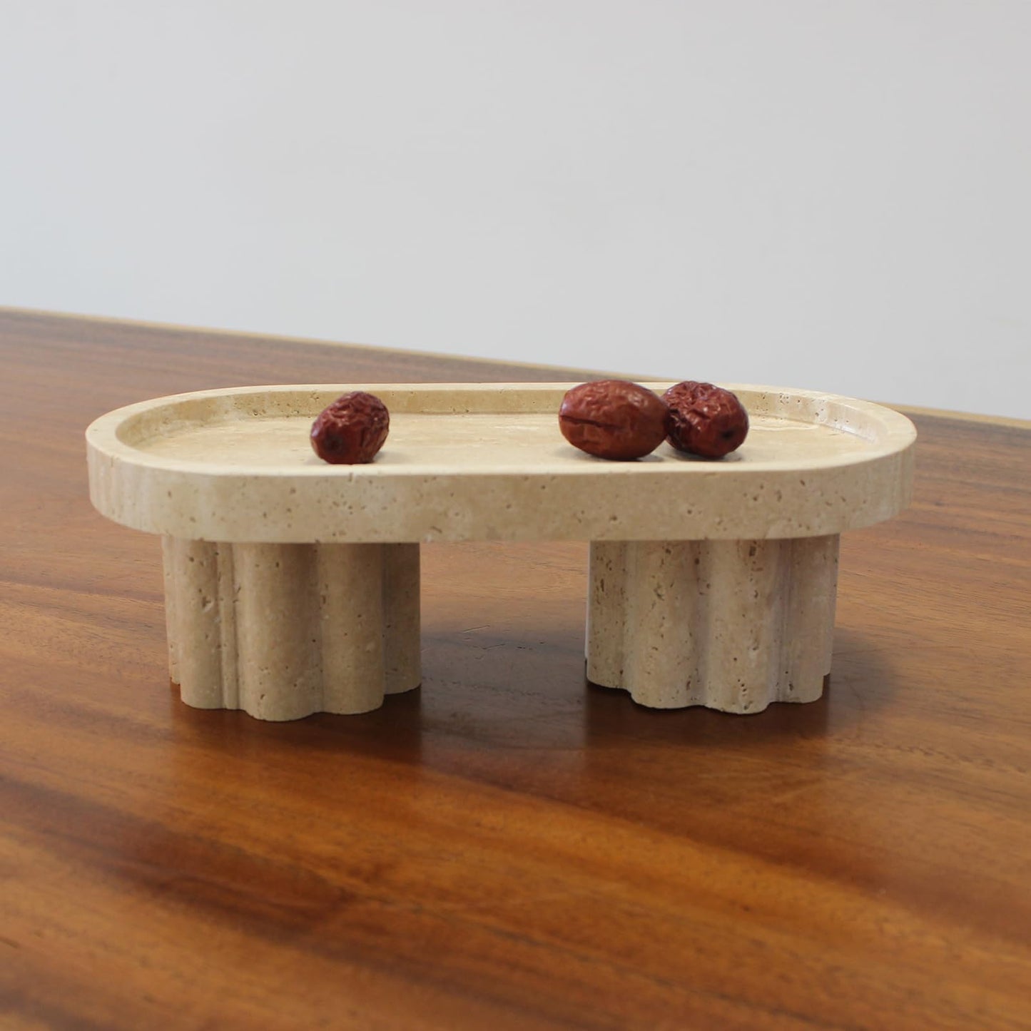 Natural Travertine Marble Oval Tray with 2 Legs, 10" Vanity Decorative Tray for Countertop Organizer, Catchall Tray for Perfume, Candles, Jewelry Dish