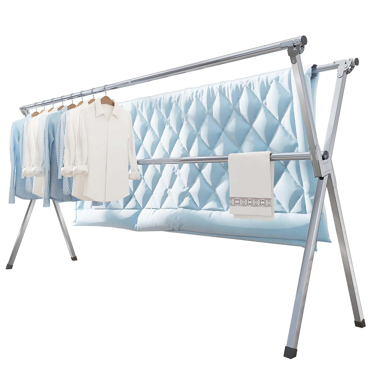 Vikaqi Clothes Drying Rack 79 Inches Folding Indoor Outdoor, Drying Rack Clothing Collapsible, Foldable Laundry Drying Rack, Heavy Duty Stainless Steel Clothesline, Garmet Rack, 20 Hooks 12 Clips