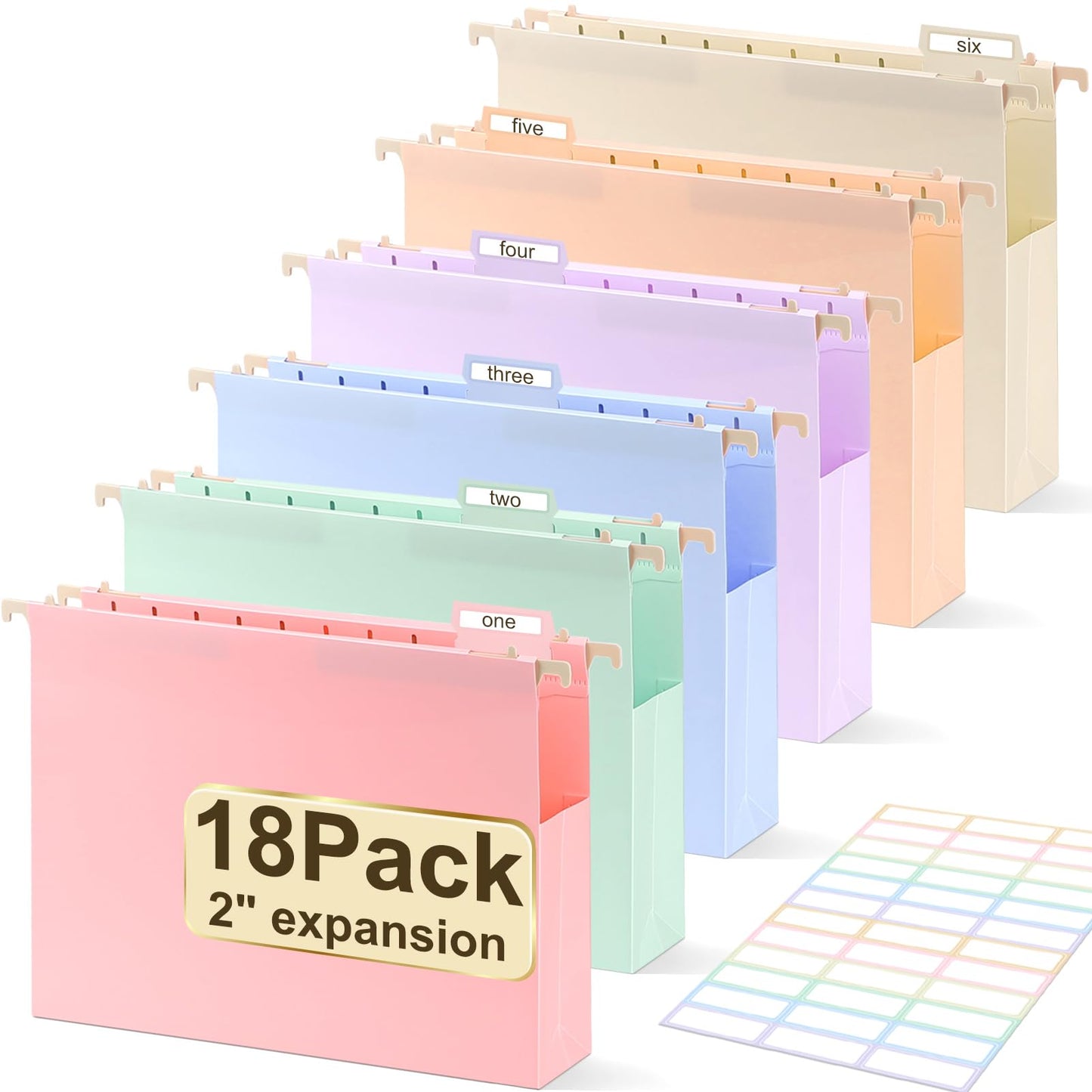 Extra Capacity Plastic Hanging File Folders Letter Size,18 Pack 2 Inch Capacity Hanging File folders with Tabs,Heavy Duty for Filing Cabinet,Home and Office File,Pastel Colors
