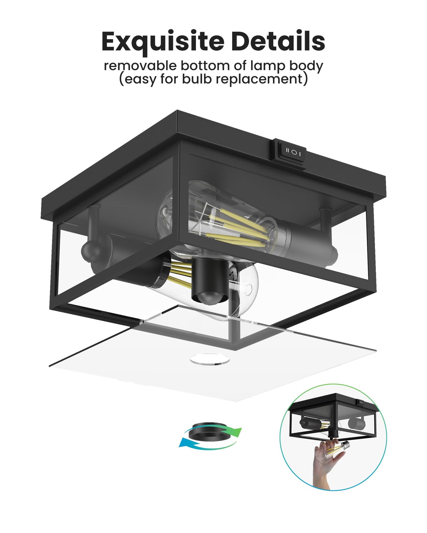 Craftersmark Outdoor Ceiling Light with Motion Sensor 12'', Flush Mount Porch Light, Exterior Light Fixture with Clear Glass, Dusk to Dawn 2-Light Fixture for Patio,Porch