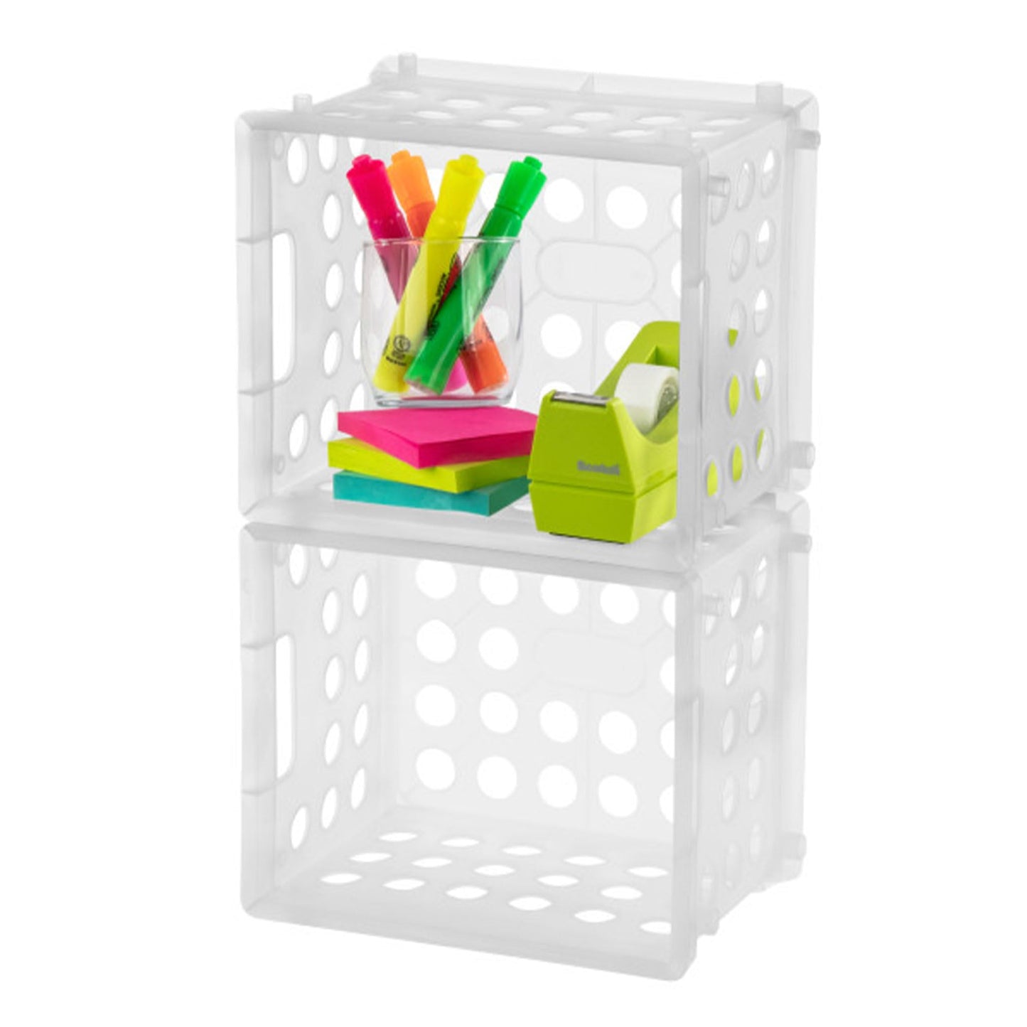 Sterilite Mini Crate, Stackable Plastic Storage Bin with Handles, Organize Home, Garage, Office, School, Dorm Room, Clear, 12-Pack