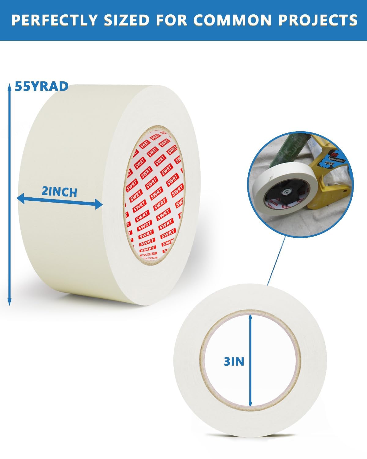 SWRT Masking Tape 2 Inch Wide x 55 Yards, 18 Rolls (990 Total Yards), White Painters Tape for Painting, Labeling & Packaging, Automotive Masking Tape Bulk, Clean Removal, Multi-Surface Adhesion