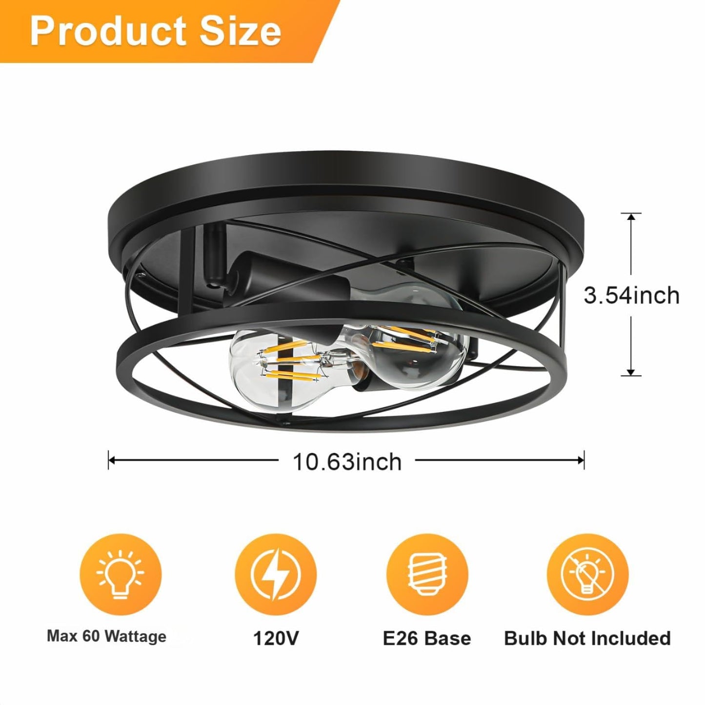 VIOLOEMI Farmhouse Lights,Black Industrial 2 Pack Round Metal Flush Mount Hallway & Bedroom Ceiling Lamp, Kitchen Round Lights (Bulbs Not Included)