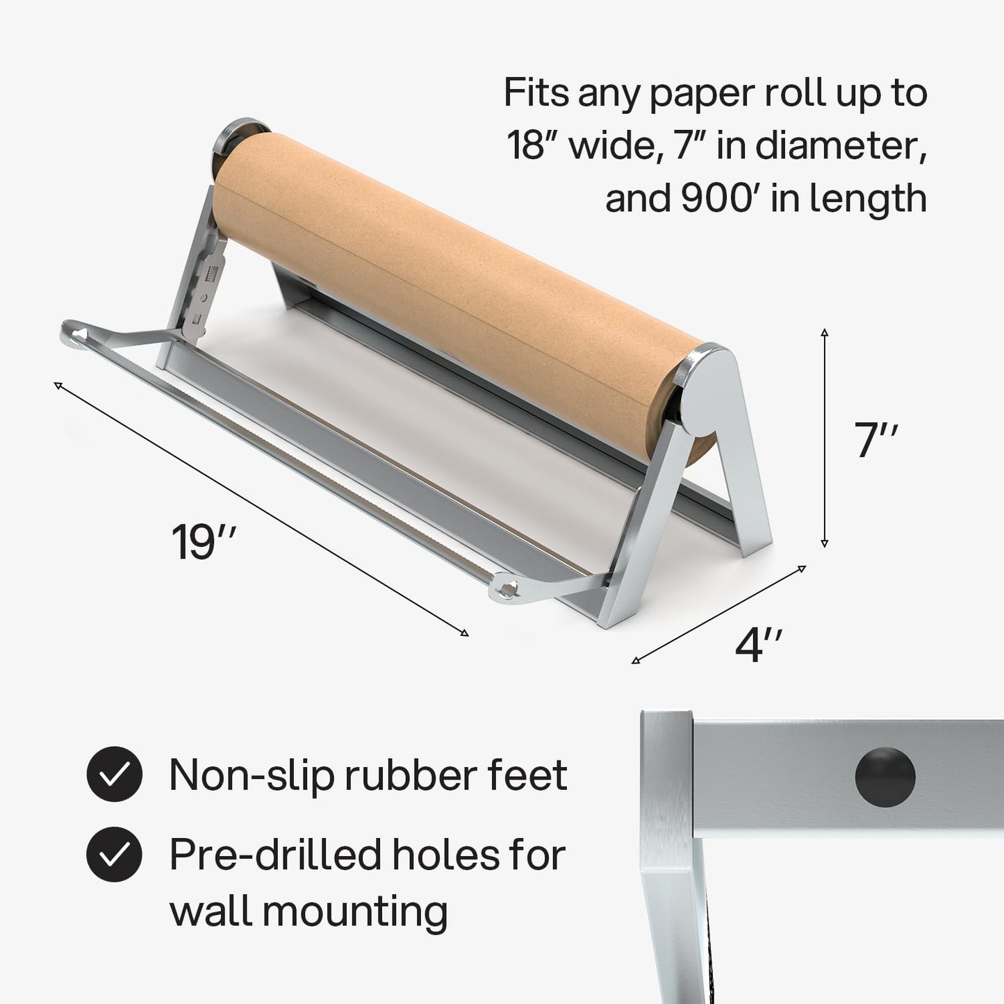 Kenley Butcher Paper Dispenser - Large Holder and Cutter for Wrapping Butcher Craft Freezer Paper Roll 18 Inch - Wall Mount or Tabletop - Carbon Steel Non-Slip Cutter with Serrated Blade - Easy to Use