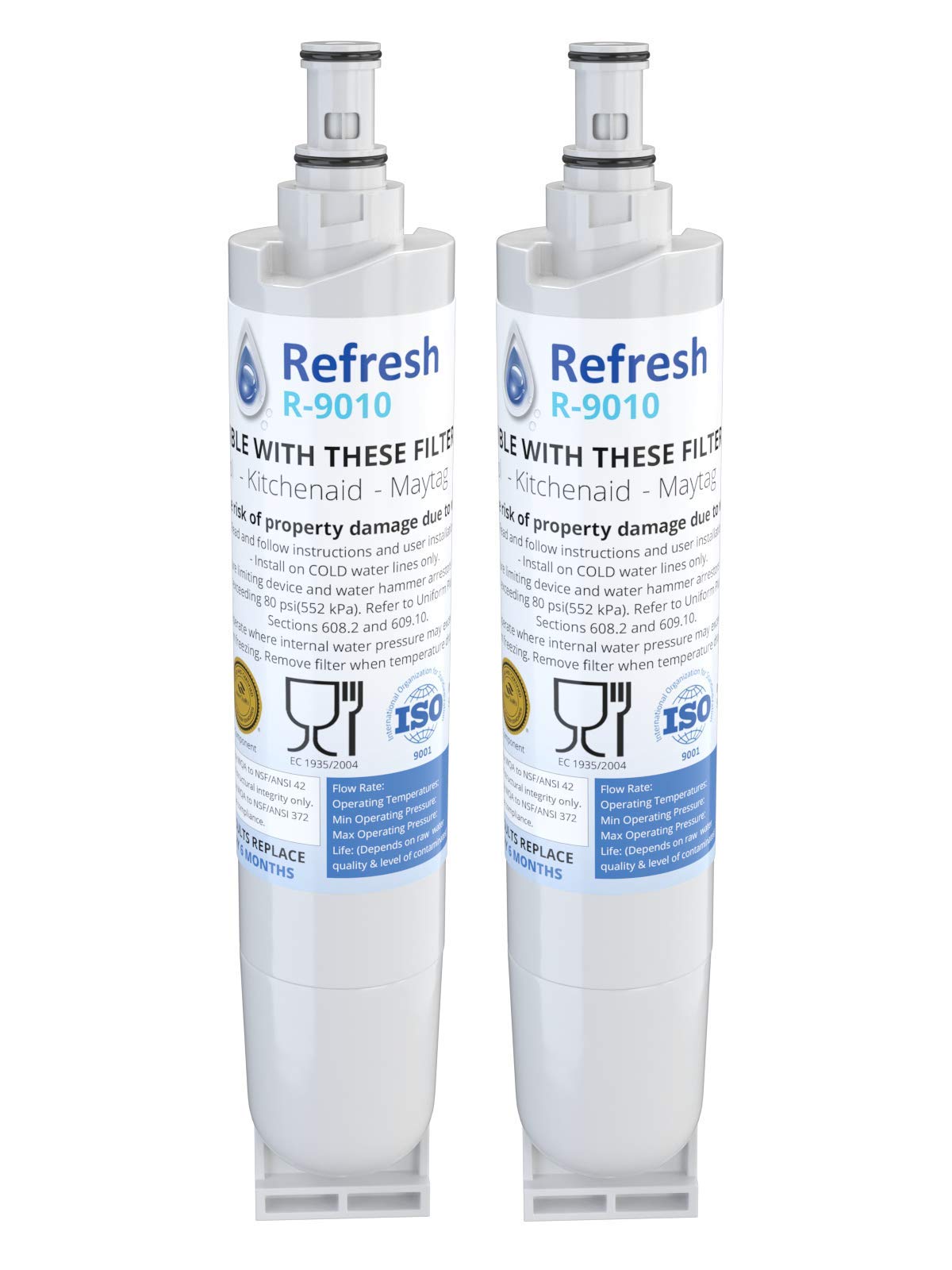 Refresh R-9010 Refrigerator Water Filter, Compatible with Kenmore 46-9010, 469010, 9010, 46-9085, AQF-4396508, Aquafresh WF285 and IcePure RFC05000A (2 Pack, Standard)