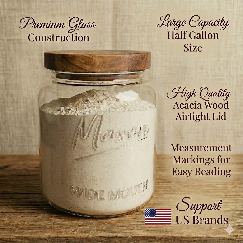kitchentoolz Large Mason Jars with Lids – 64 oz Mason Jars Wide Mouth, 1/2 Gallon Glass Jar with Lid for Pantry Storage, Canning, Flour, Dry Goods – 2 Pack