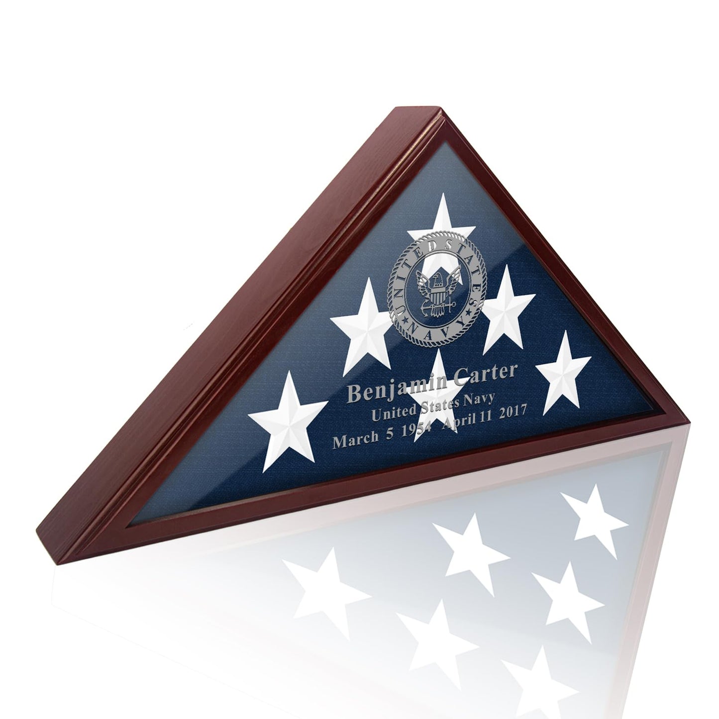 Flag Display Case for 5 x 9.5 ft Folded Burial Flag, Wall Mounted Wooden Flag Case with Custom DIY Stickers Self-Adhesive for Wall or Tabletop, Red Brown Flag Shadow Box for Honoring Military Veteran