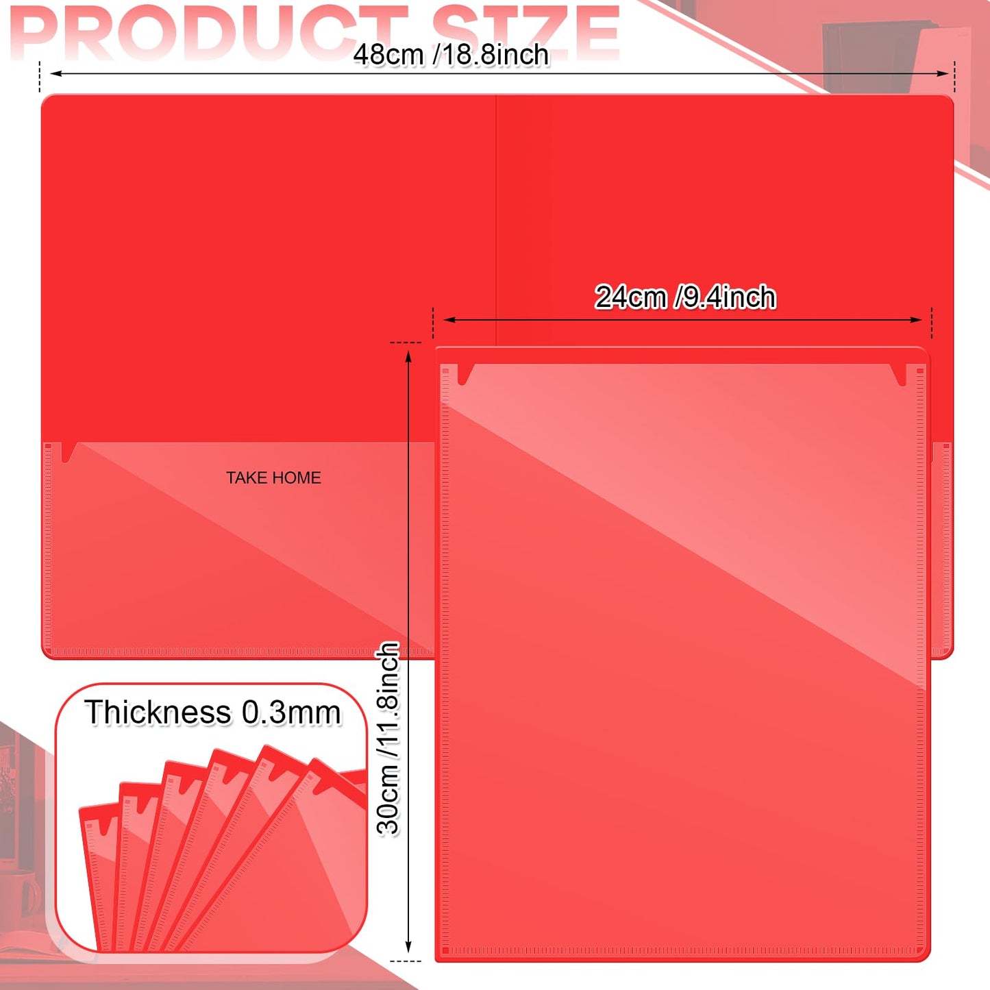 Henoyso 48 Pcs Plastic Take Home Folders with 2 Pockets Parent Teacher Classroom Communication Homework Folder for Students Parent Teacher Connector(Red)