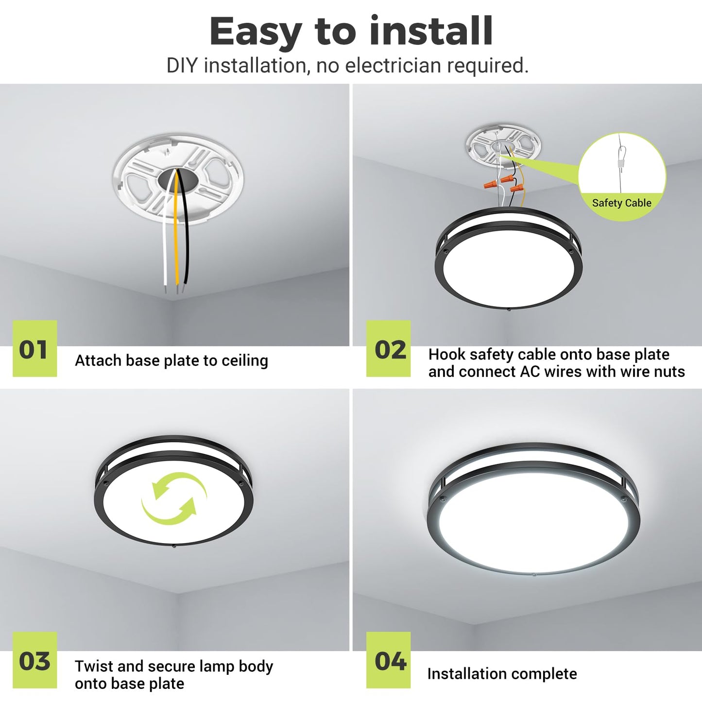 hepside 13inch Flush Mount Ceiling Light Fixture 2 Pack, Dimmable & 5 Color Temperatures Ceiling Light Black, 24W 3000K 3500K 4000K 5000K 6500K Adjustable Ceiling Lamps for Bathroom Bedroom Hallway