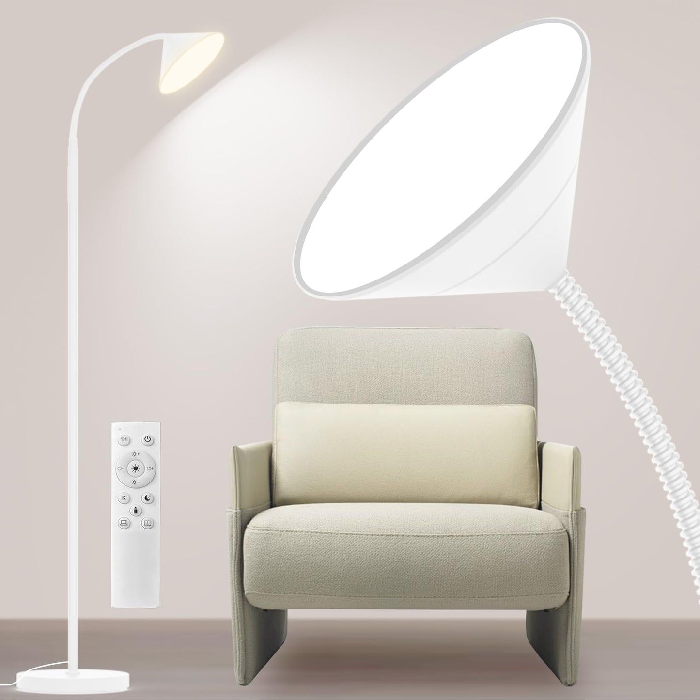 mukuxin LED Floor Lamp, 18W Floor Lamp with Remote & Touch Control, 2700K-6500K Adjustable Eye Caring Standing Light for Living Room, Bedroom, Office