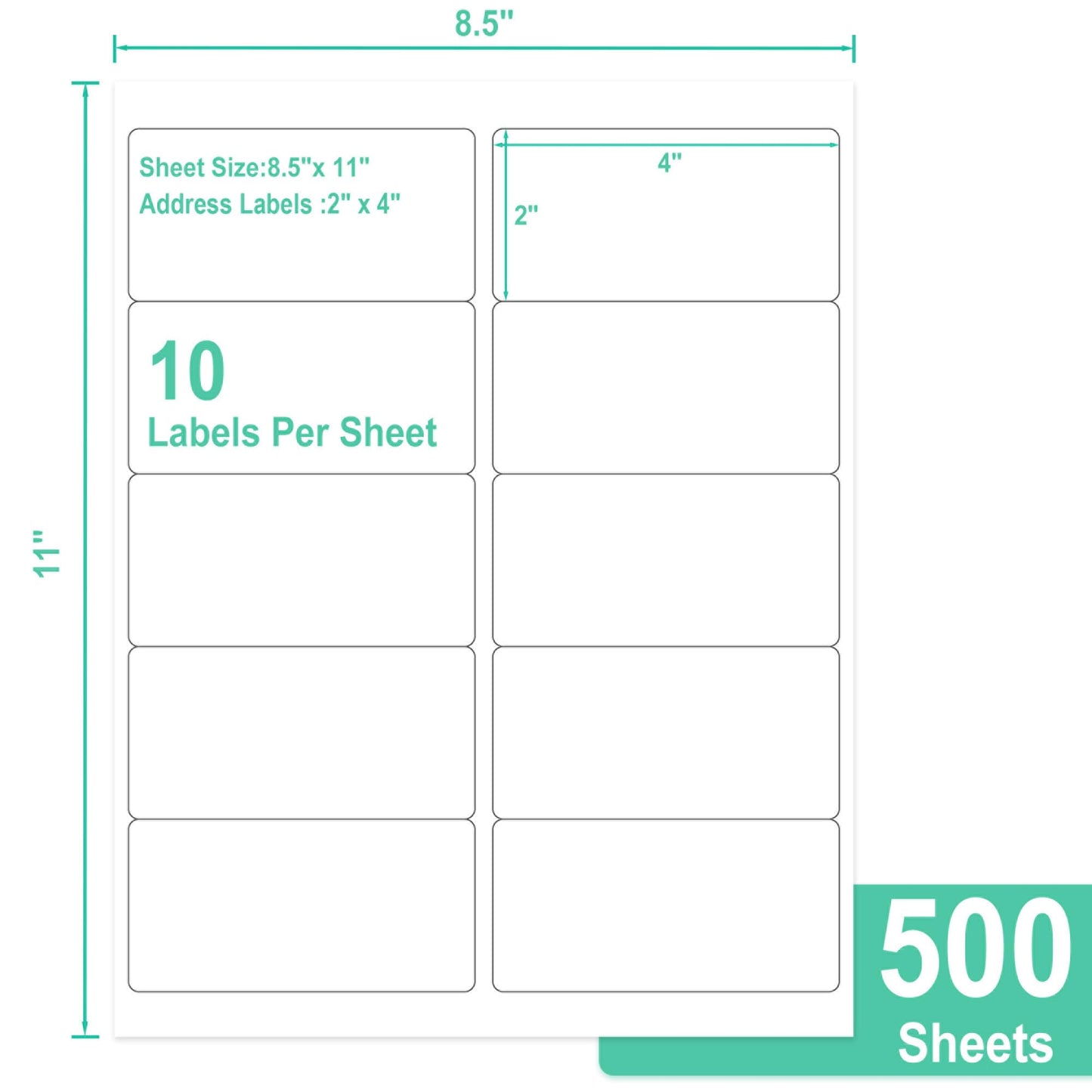 L LIKED 2" x 4" Label Stickers, Printable White 500 Sheets for Laser/Inkjet Printing - Matte White, 10 per Sheets (5000 PCS Labels)