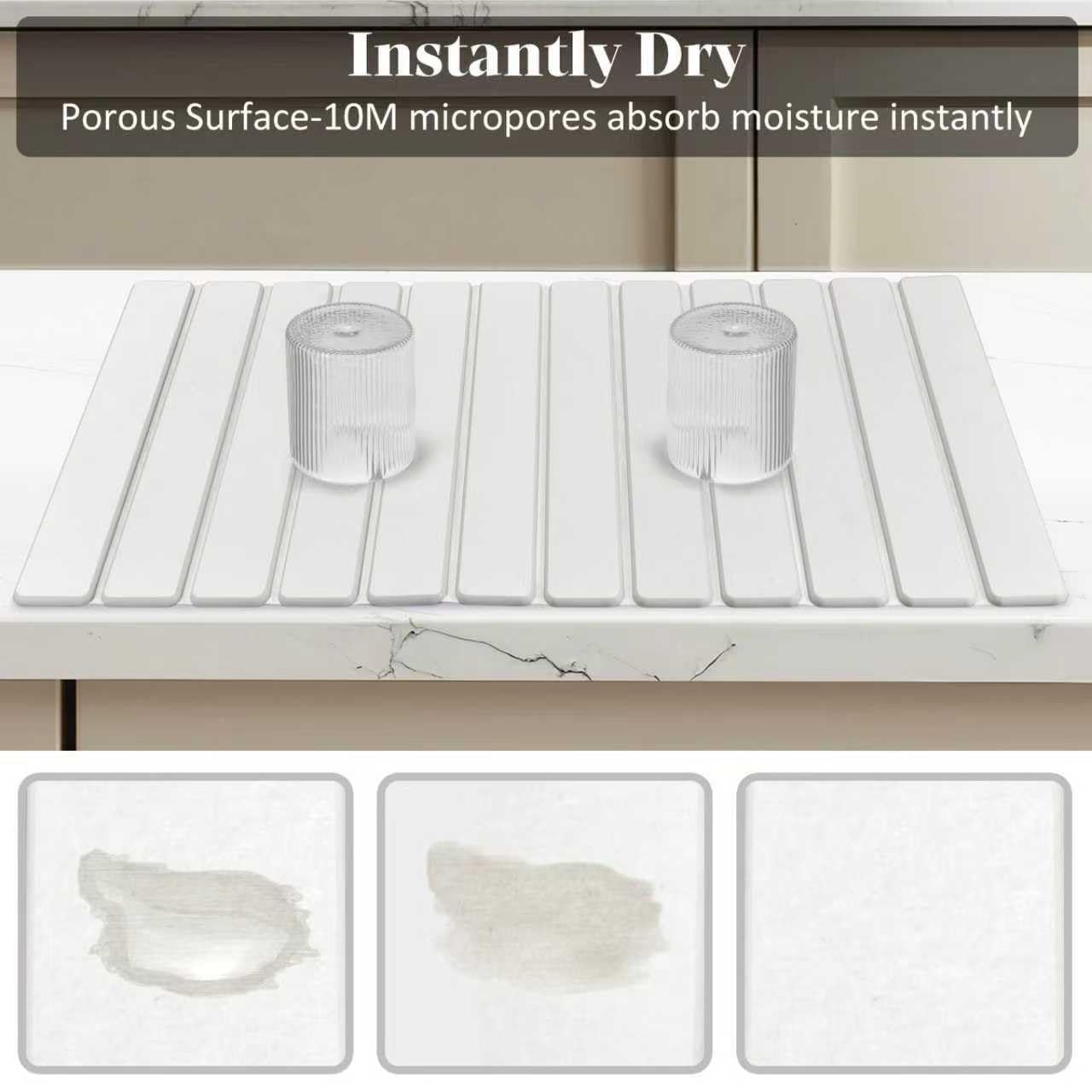 Extral Large Stone Dish Drying Mats for Kitchen Counter, 28"(L)×16"(W) Quick Dry Dish Drying Mat, Collapsible Eco-Friendly Absorbent Diatomaceous Earth Mat for Dishes Cups, Match Any Countertop