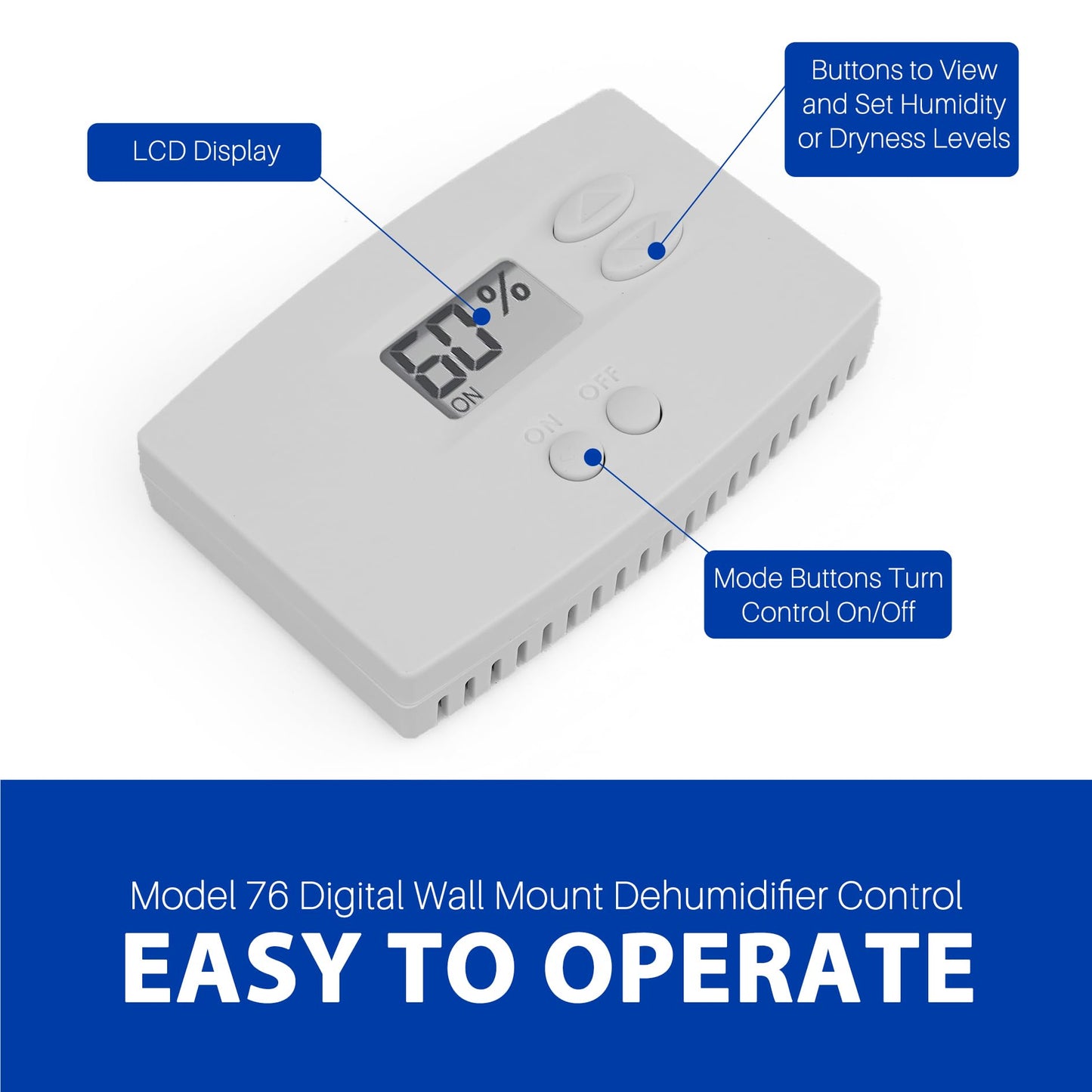 M76 Digital Wall Mount Dehumidifier Control, Compatible with 1800 Series and E-series, Wall Mounted Digital Control for Whole Home Dehumidifiers, Model76 24VAC