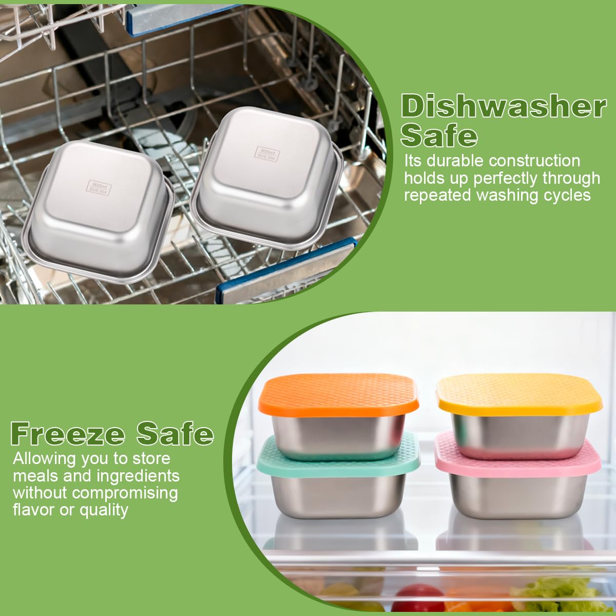 JUSTASHOW 4 Pack Sandwich Containers: 30oz Stainless Steel Lunch Box with Silicone Lids, Meal Prep Container Reusable Metal Sandwiches Food Storage for Kitchen & Office Salad Snacks Fruits