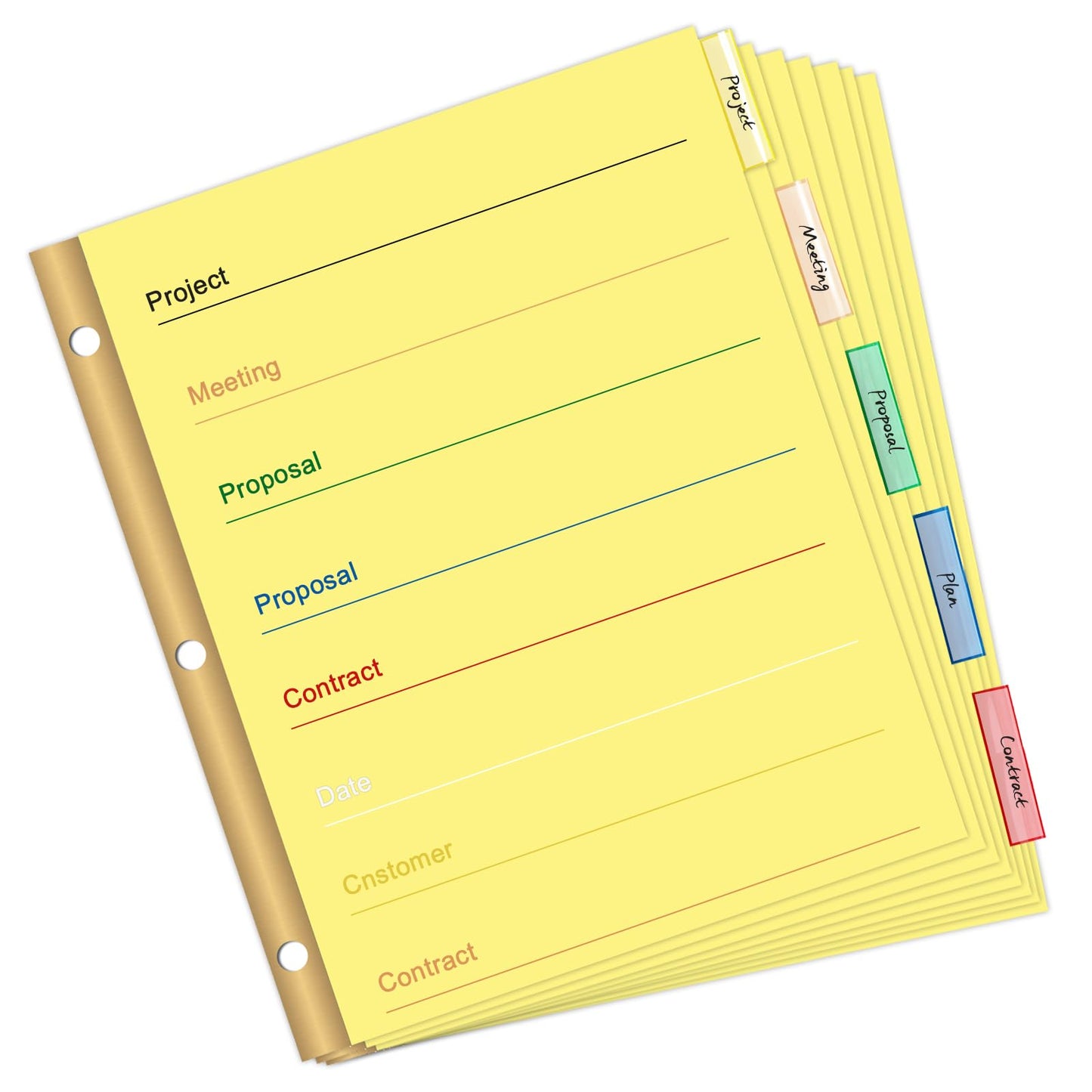 5-Tab Binder Divider, HERKKA 240 Pack Binder Index Dividers with 5 Insertable Multicolor Big Tabs, Paper with Gold-Reinforced Holes Letter Size, Yellow, 1/5-Cut Tabs