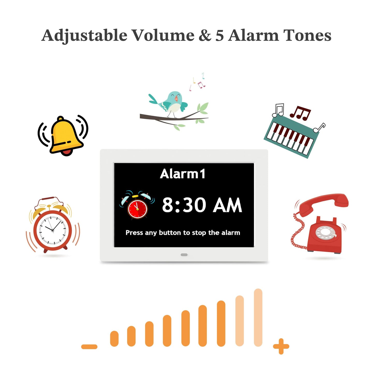 10.1'' Digital Clock, 1280*800p HD Extra Large Display, Dementia Clock For Seniors, 10 Reminders & 6 Alarms, Auto Dimming & DST, Remote Control, Digital Clock With Date, Time, Day Of Week, White