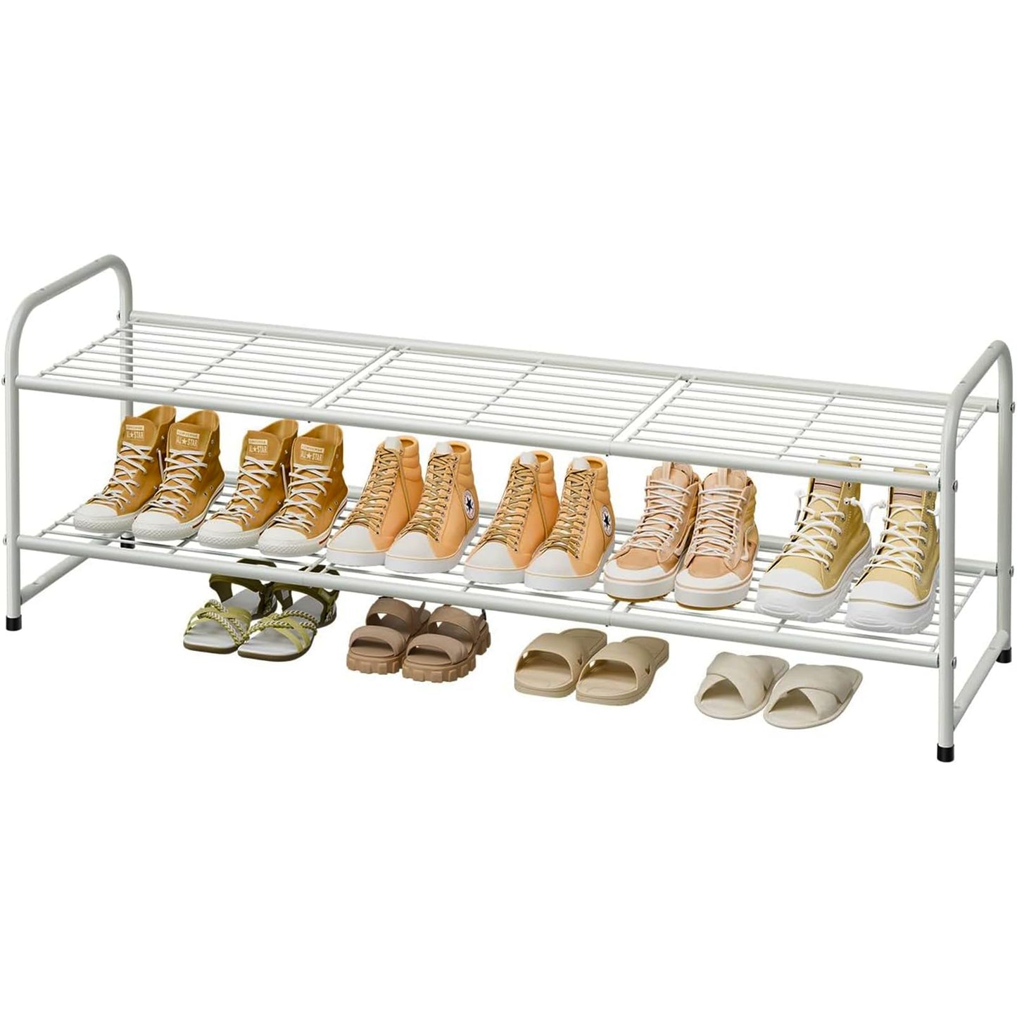 MWQ Shoe Rack for Closet, 2 Tier 44 Inch Extra Wide Shoe Storage Organizer for Shelves, Heavy Duty Metal, Easy Assembly, White