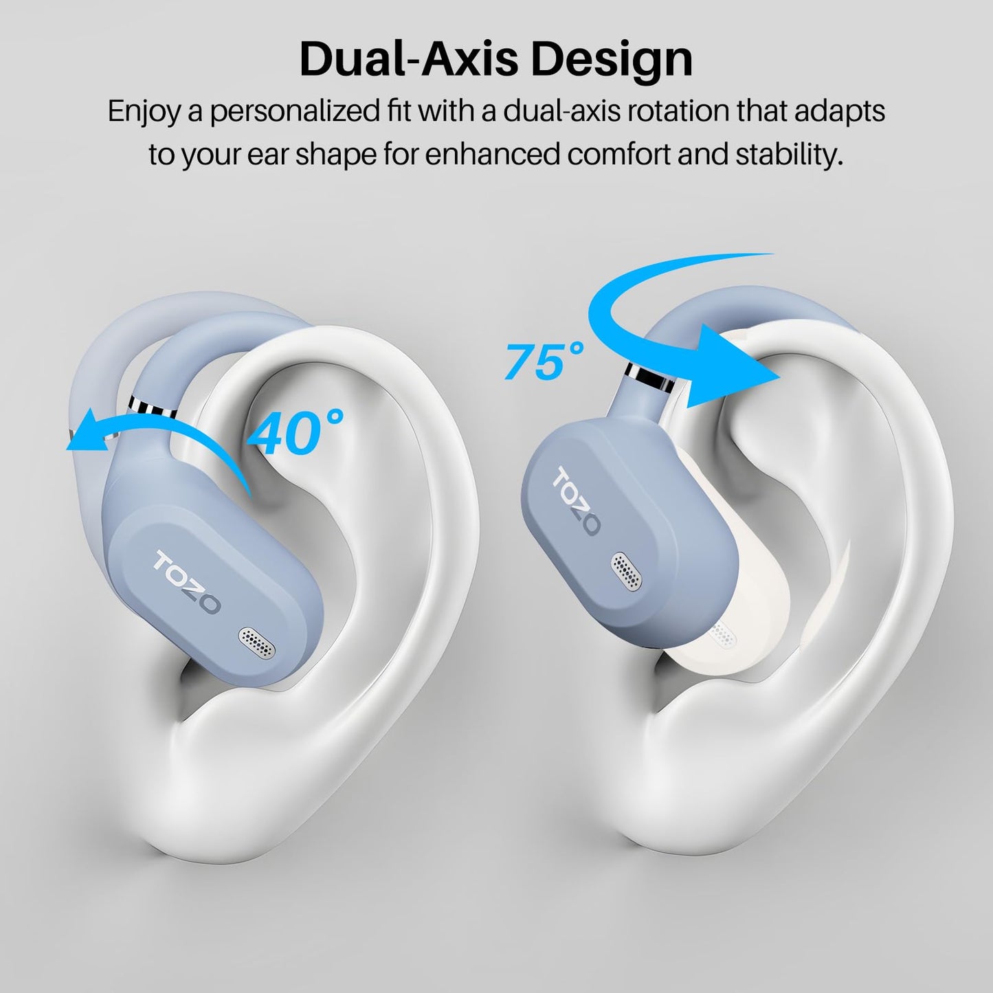 TOZO OpenWear Open Ear Headphones, Adjustable Ear Hooks, Ultra Comfort, Punchy Bass Bluetooth Headphones 5.4 with Smart Digital Display, Immersive Audio Earbuds, Fast Charging for Running, Office