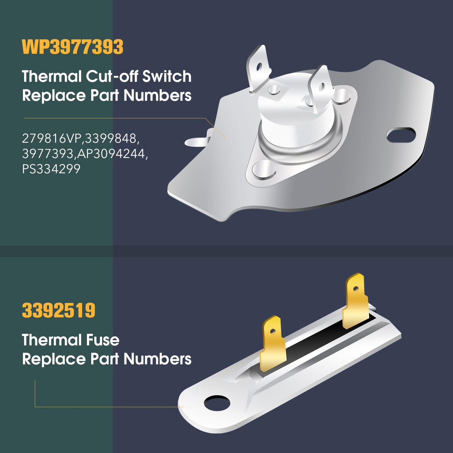 279838 Dryer Heating Element 3403585, 3387134 Cycling Thermostat, 3977767 High-limit Thermostat, 3977393 Thermal Cut-off Switch, 3392519 Thermal Fuse Replacement for Whirlpool & Kenmore Clothes Dryers
