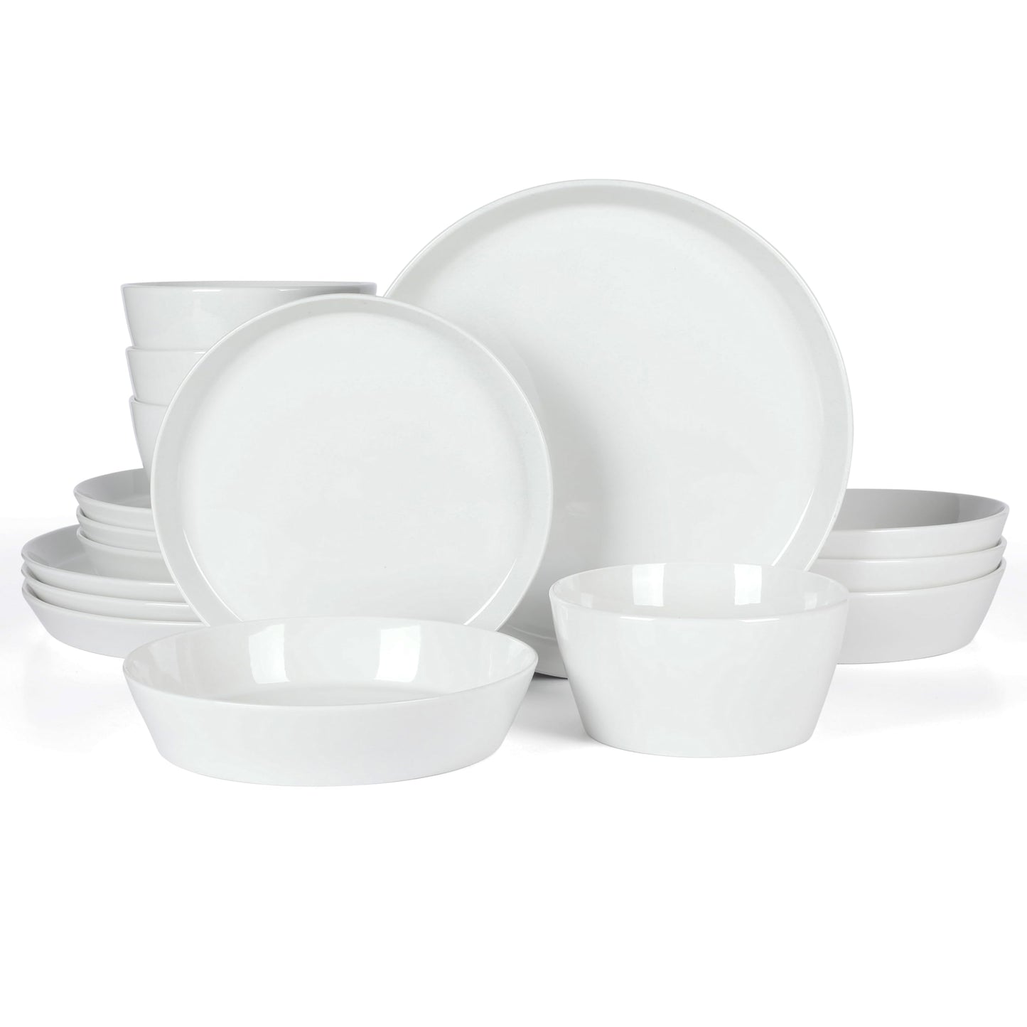 Martha Stewart Selma Chip & Scratch Resistant Dinnerware Set Service for 4 (16pcs) – White Plates and Bowls, Durable Dishwasher and Microwave Safe Dishes Set for Everyday Use