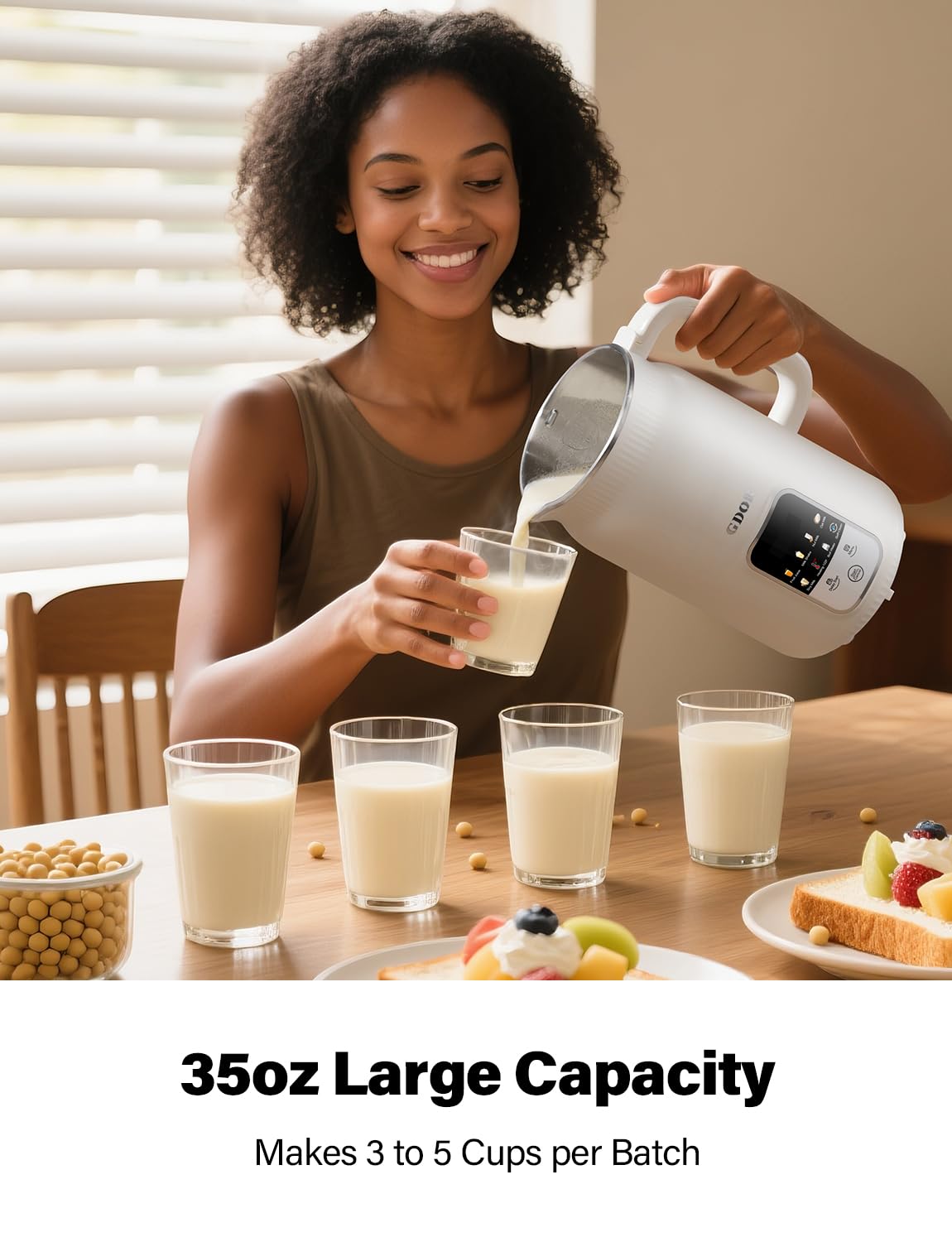 GDOR 35oz Nut Milk Maker, 9-in-1 Plant Milk Machine for Homemade Almond/Oat/Soy, Juice & Smoothie, Blender with 12 Stainless Steel Blades, Keep Warm, 12H Delay, Boil Water and Self-Cleaning