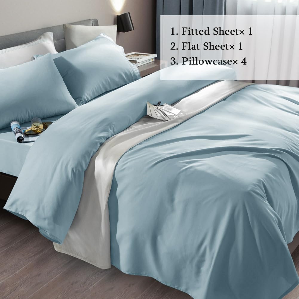 SONORO KATE Bed Sheet Set Super Soft Microfiber 1800 Series Luxury Egyptian Sheets Fit 18-24 Inch Deep Pocket Mattress Wrinkle-6 Piece (Spa Blue, Queen)