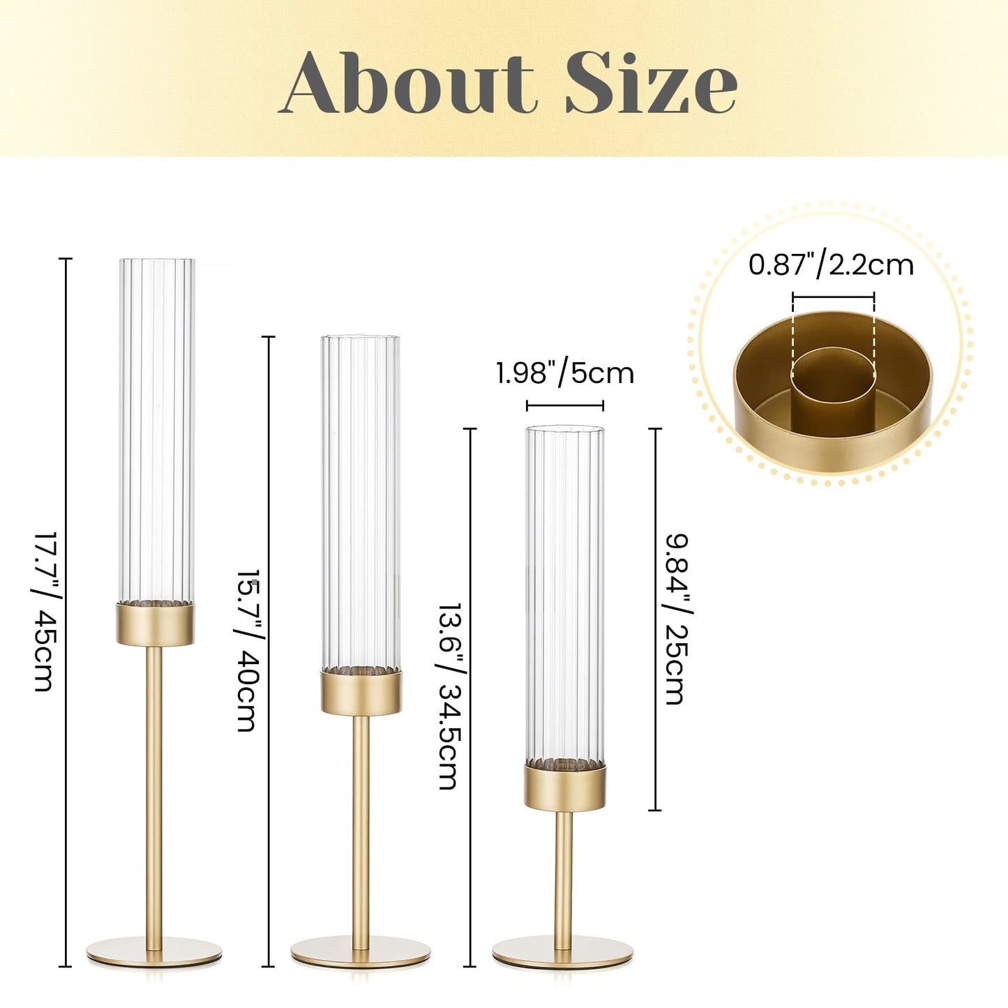 Hewory Gold Hurricane Candle Holders: Brass Candlestick Holders Set of 6 Tall Taper Candle Holders for Candlesticks Candle Sticks Holder Decor for Table Centerpiece Wedding Party Christmas Decorations
