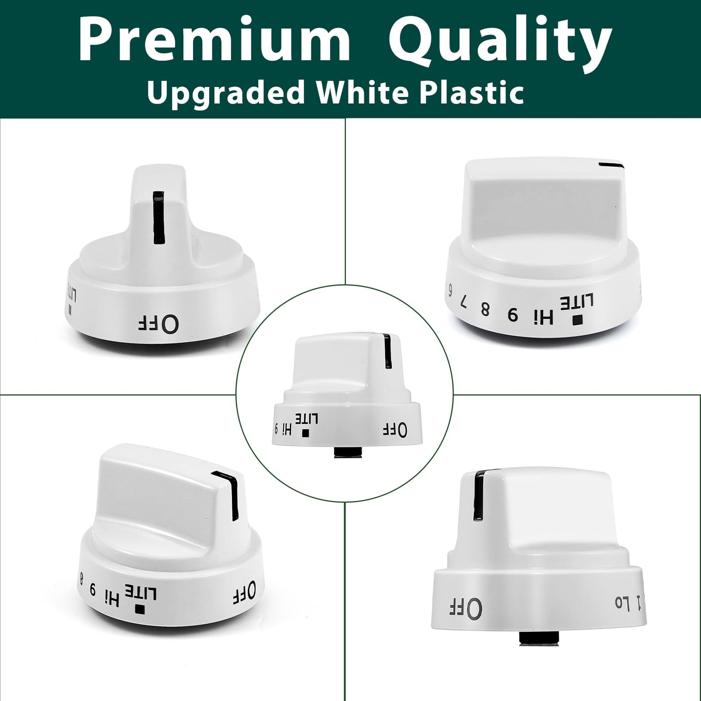 Anniparts KIP 5G92 WB03X24795 Stove Knobs Cooktop Replacement Parts for GE Cooktop Gas Range Stove Top White Plastic JGBS66DEK3WW Electric Oven Control 222D5793 Knobs 5 Pcs
