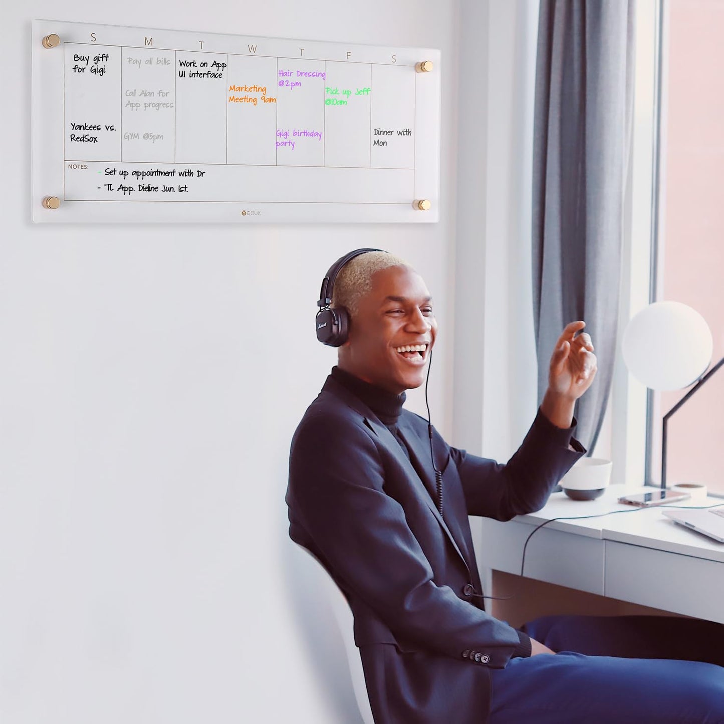 Clear Glass Weekly Dry Erase Calendar Non-Magnetic Whiteboard for Wall, 7 Day to Do List, Menu & Meal Planner White Board for Kitchen Home Office, 23x9.5, 4 Markers Included, Yeoux