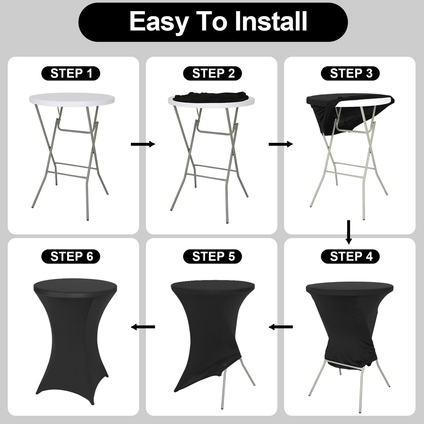 FestiCorp 2 Pack Spandex Black Table Cover, Cocktail Fitted Tablecloths, Round Highboy Stretch Table Covers Cloths for Party, DJ, Bar, Wedding, Birthday, Banquet, 30"-32" Diameter x 40"-43" Height