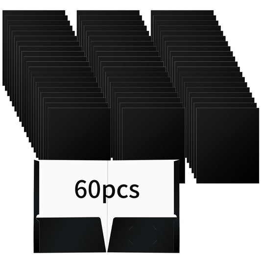 TANEMUDO 60 Pack 2 Pocket Glossy Paper Folders for Letter Size Papers in Glossy Laminated Bulk Presentation Portfolio Folders for Office, School, Teacher (Black)