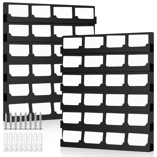 Suzile 2 Pcs 48 Business Card Holder Wall Mount 24 pockets each Business Card Display Wall with Hanging Hardware Acrylic Business Multiple Sticker Display for Office Home, 17.7'' x 15.7'', Black