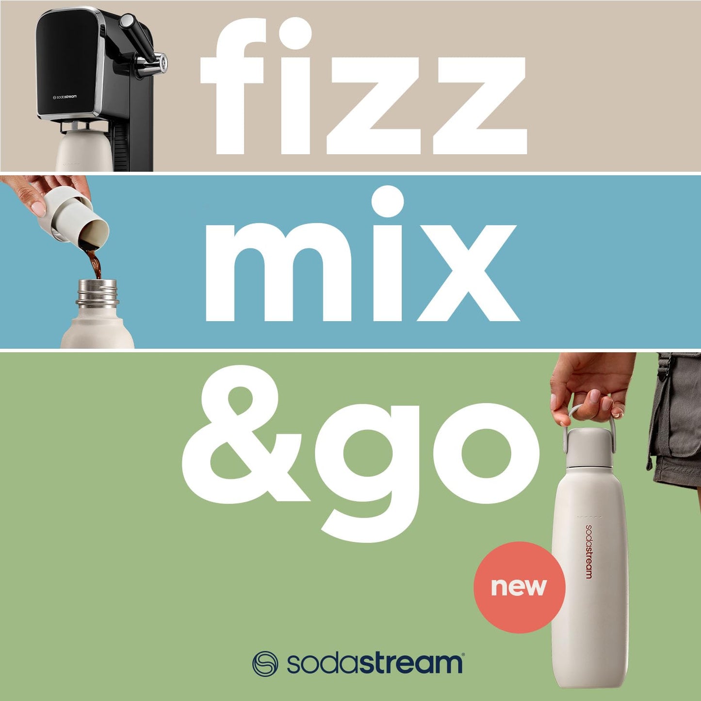 sodastream Fizz & Go Cool - All Metal Bottle (Storm) Carbonating Bottle Capacity, 0.9L